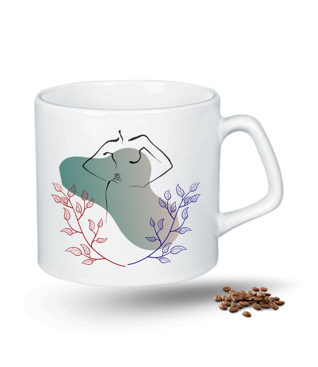 Sluet Temalı Modern Kadın Baskılı Porselen Afilli Kupa Bardak