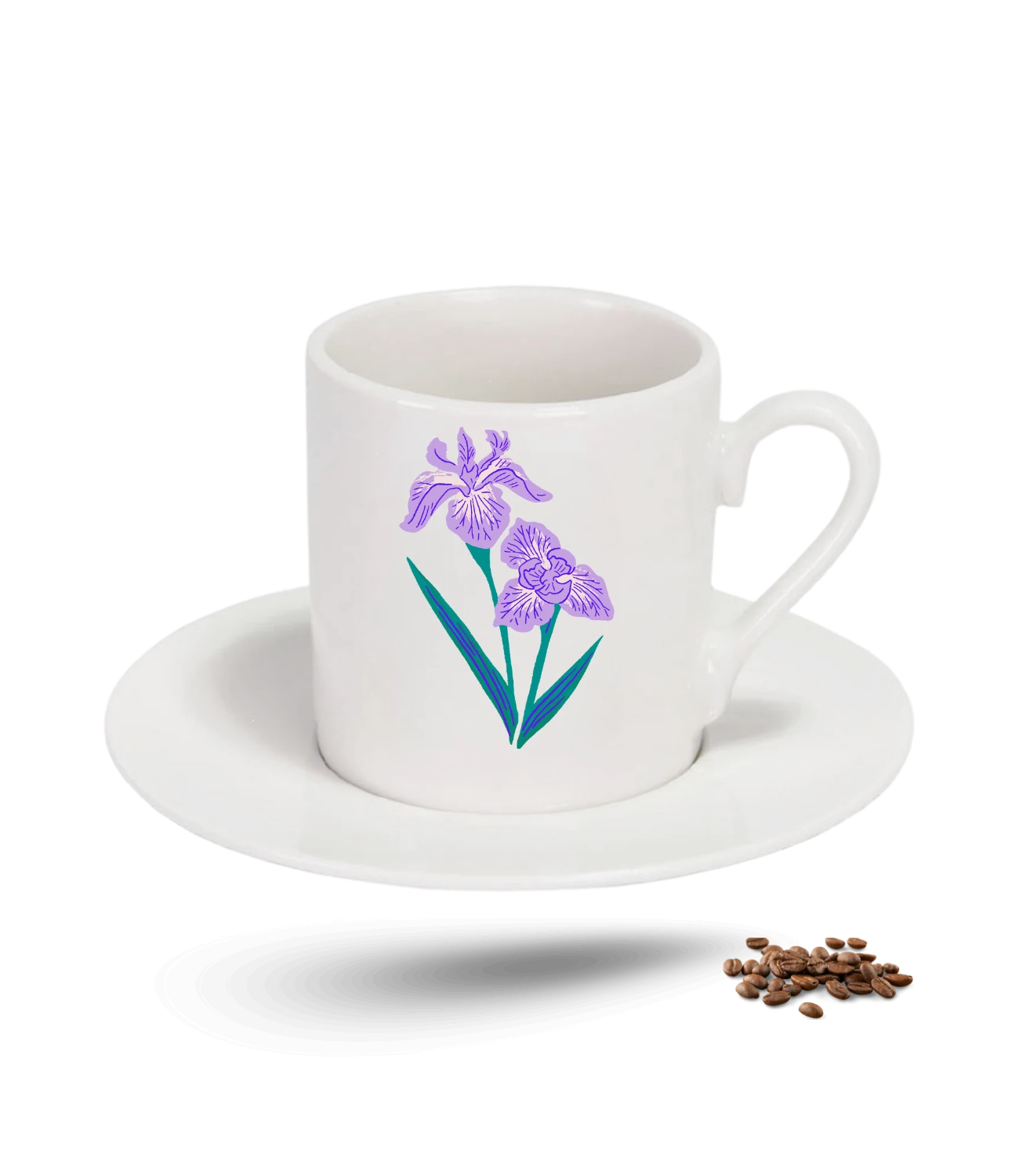 Sevgi Temalı Lila Sümbül Baskılı Porselen Türk Kahvesi Fincanı Tekli