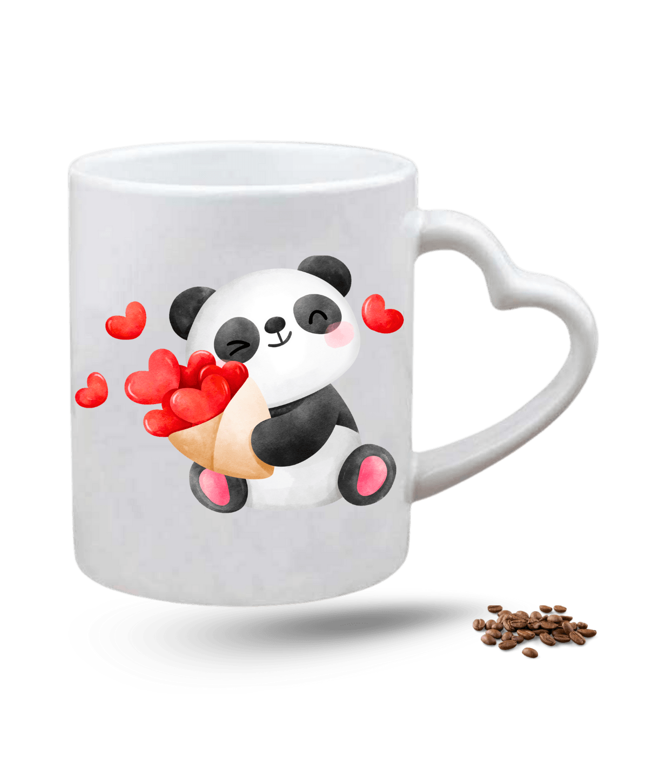 Aşk Temalı Kalpli Panda Baskılı Porselen Kalp Kulp Kupa Bardak