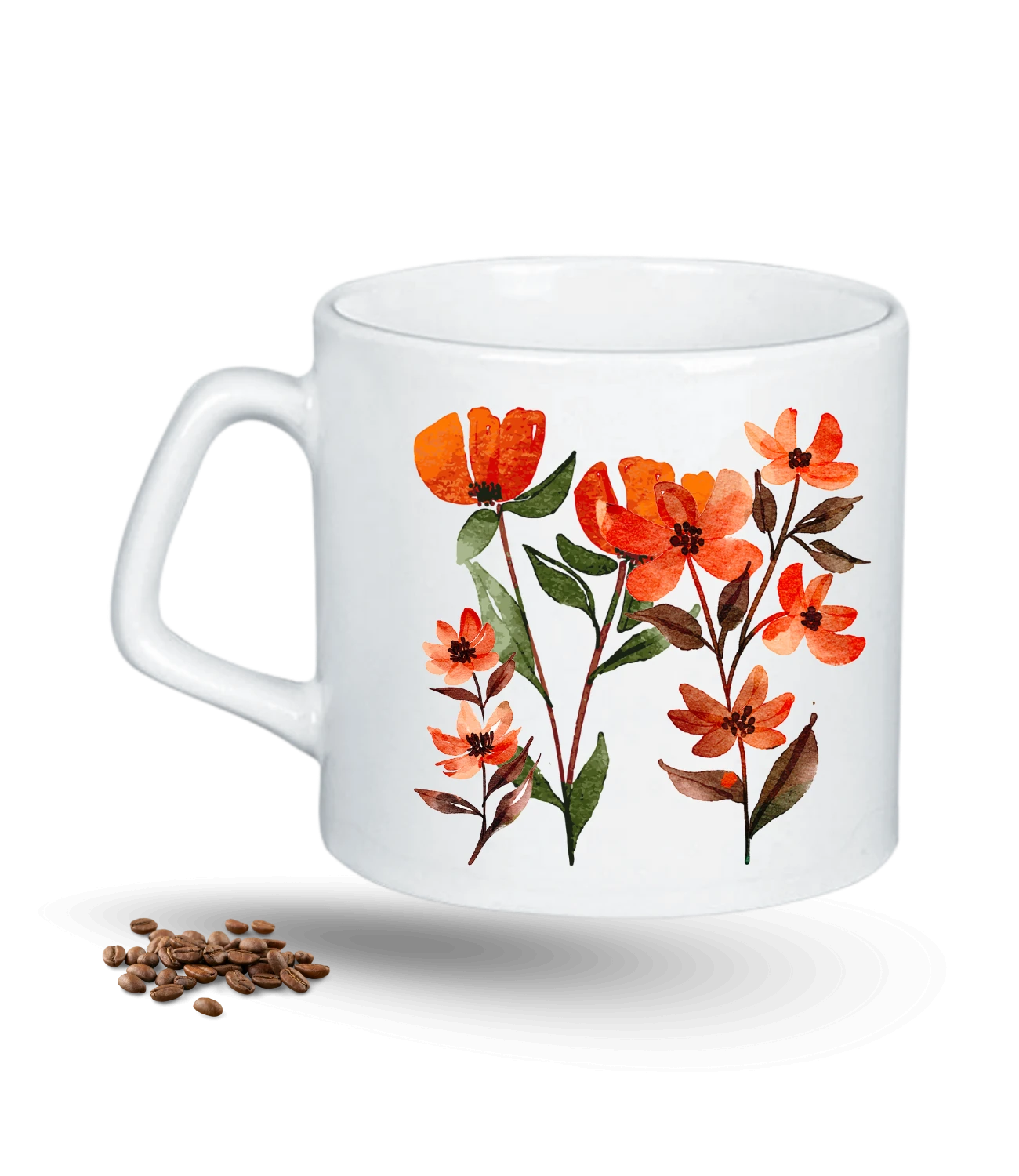 Sevgi Temalı Çiçekler Baskılı Porselen Afilli Kupa Bardak