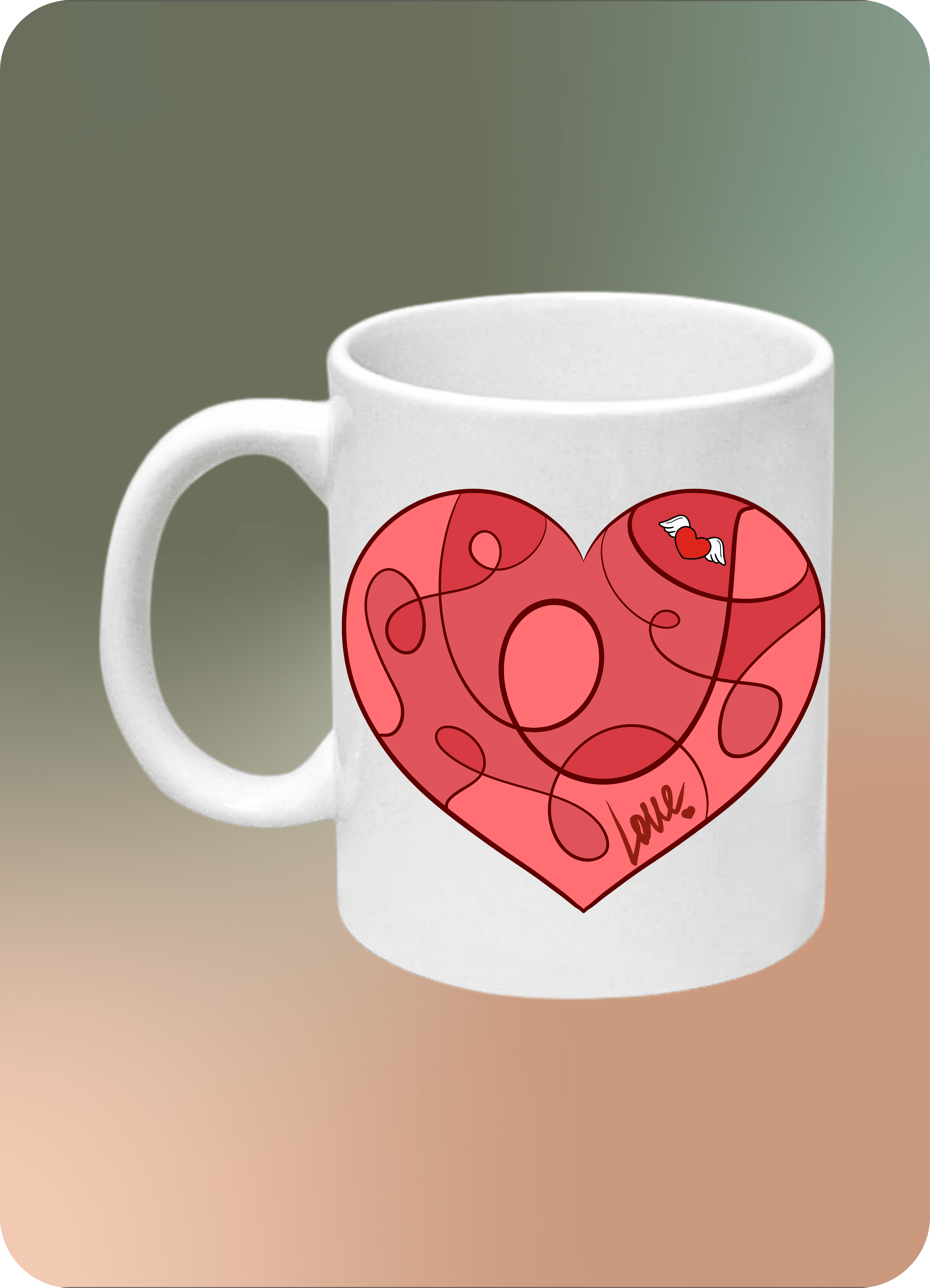 Kırmızı Kalp Love Baskılı Kupa Bardak Çay Kahve Fincanı