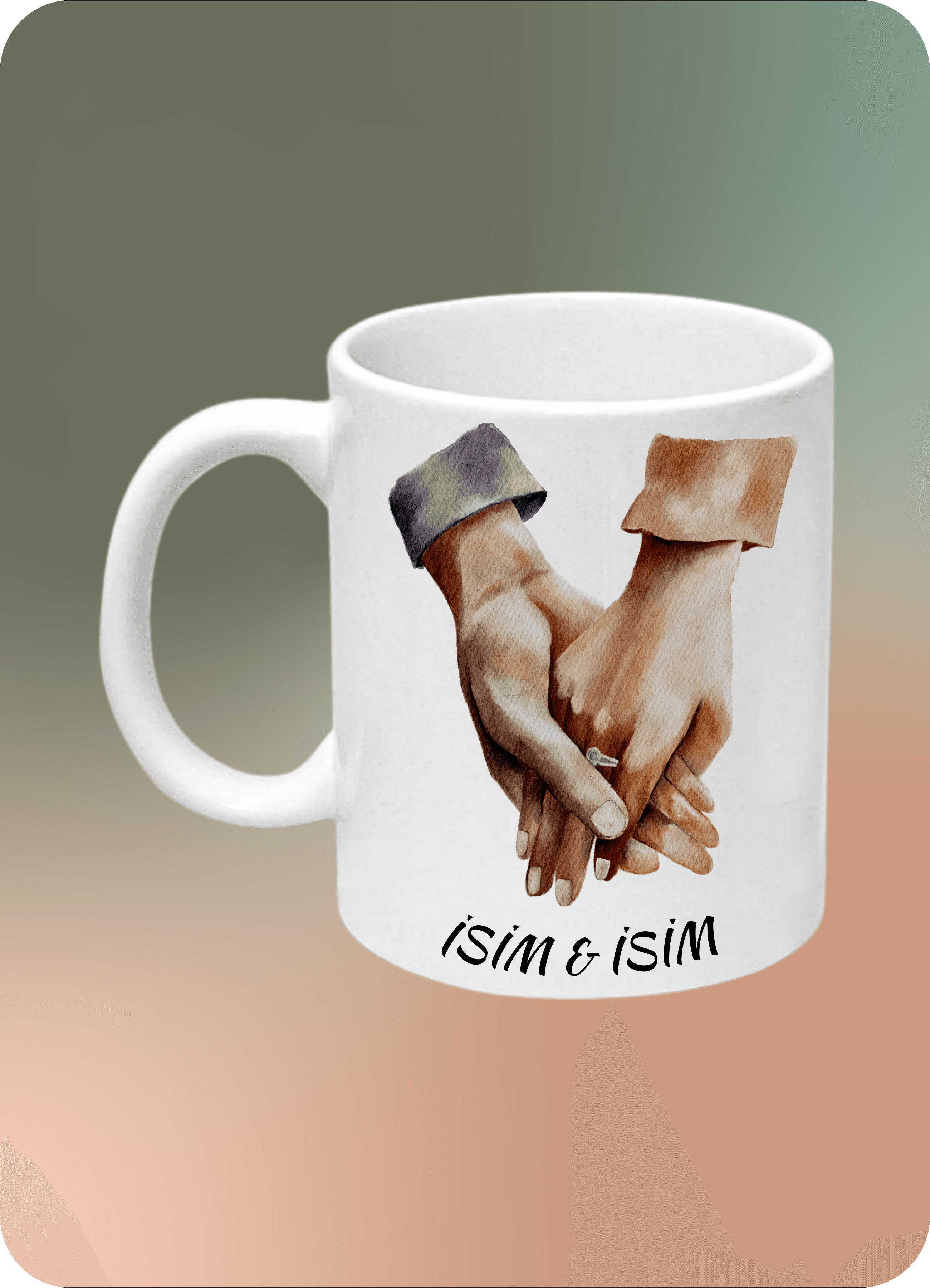Yıldönümü El Ele İsimli Baskılı Kupa Bardak Çay Kahve Fincanı