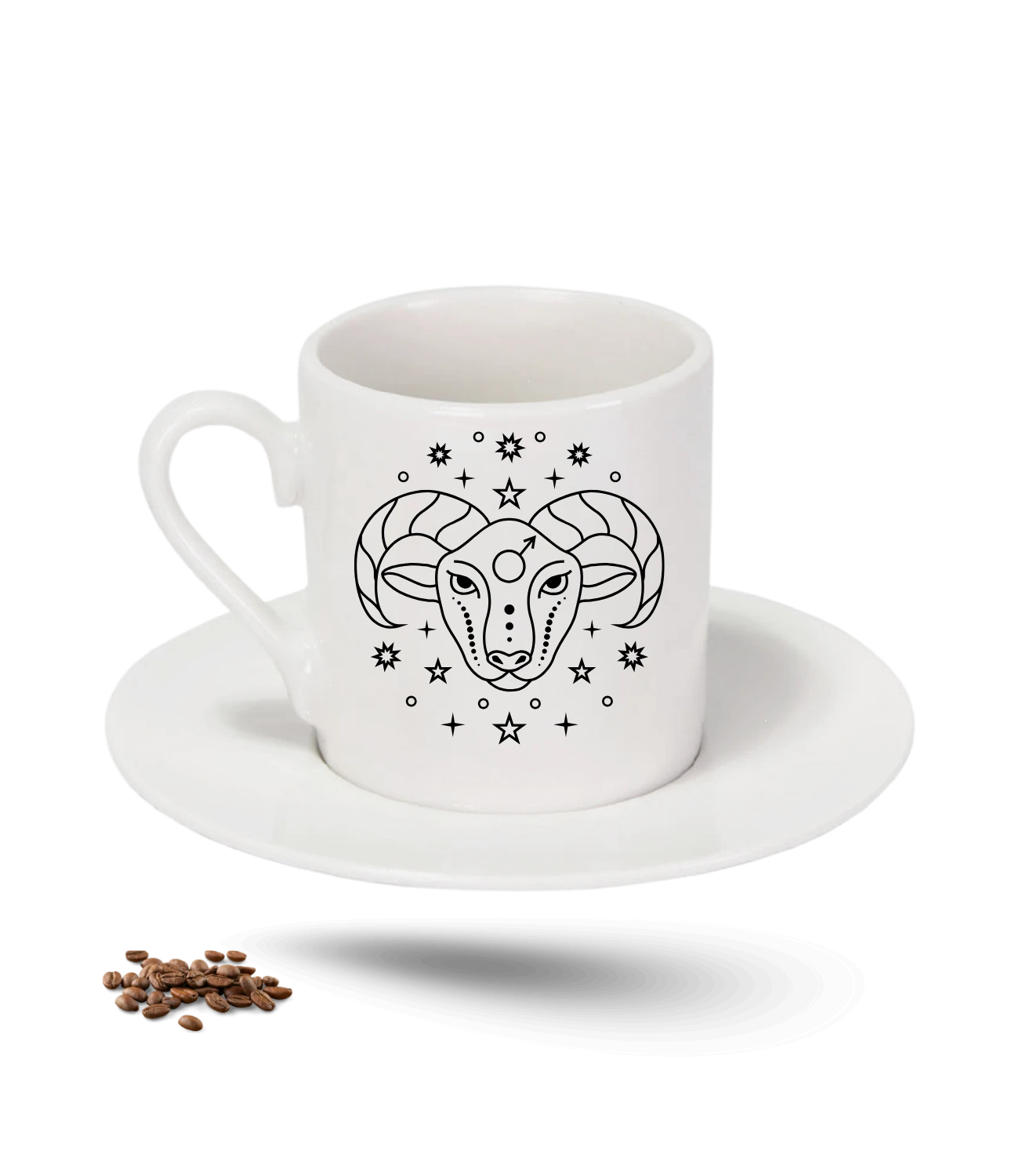 Koç Burcu Zodyak Baskılı Porselen Türk Kahvesi Fincanı Tekli