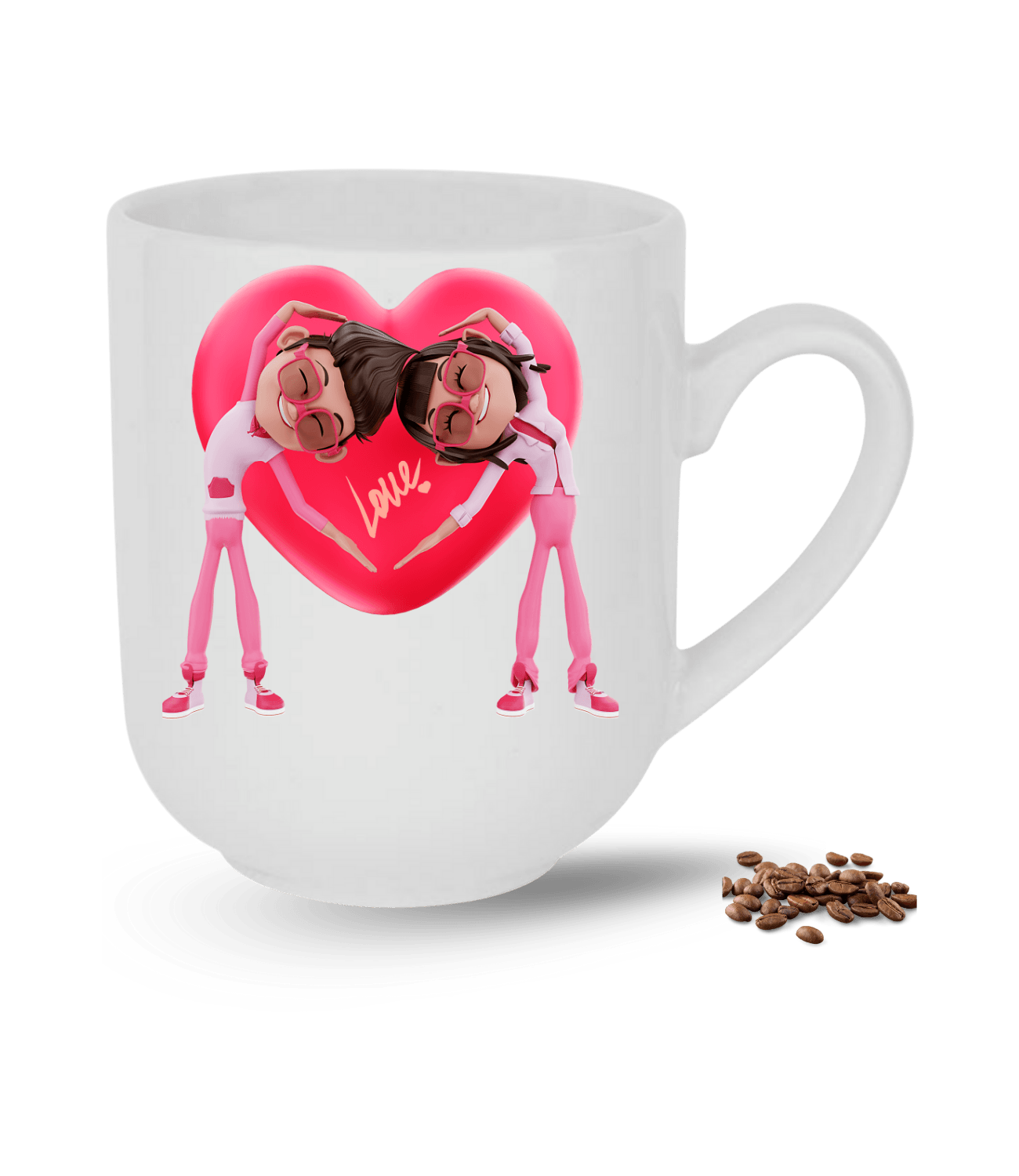 Aşk Temalı Sevgililer Love Kalp Baskılı Elit Lüx Porselen Kupa Bardak