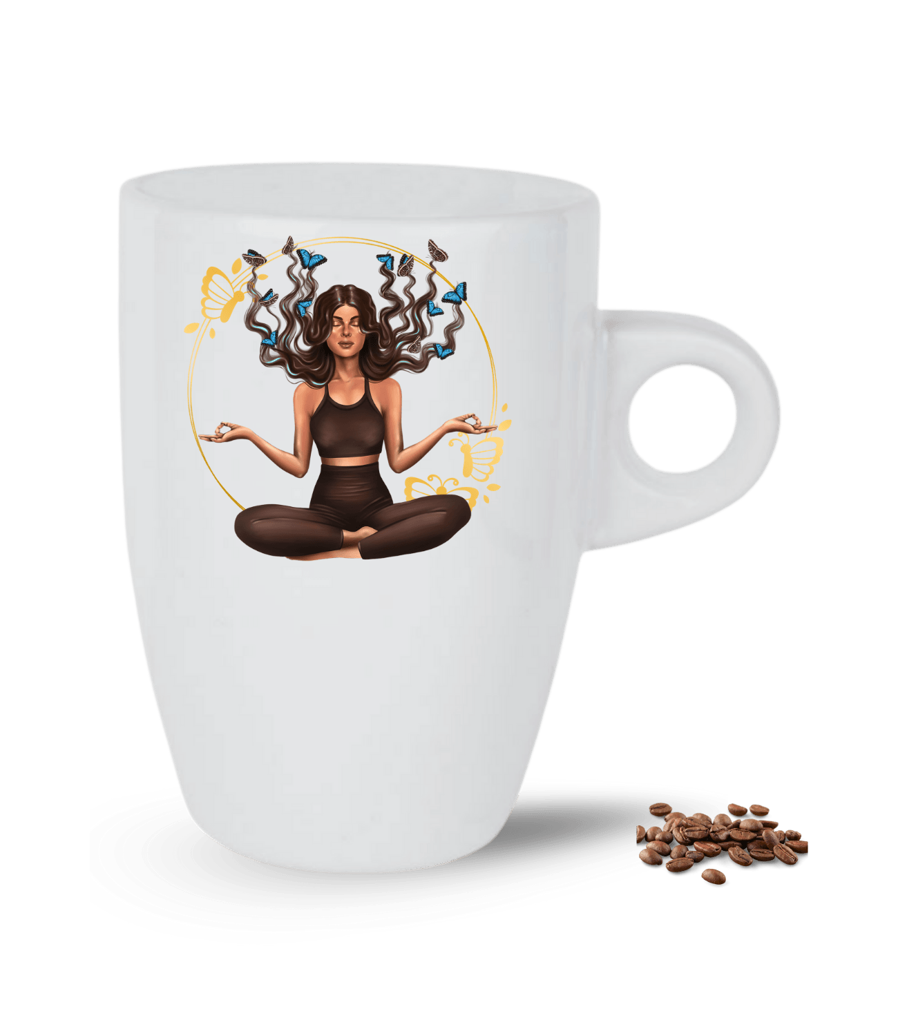 Yoga Temalı Kelebek Saçlı Kız Baskılı Porselen Latte Kupa Bardak