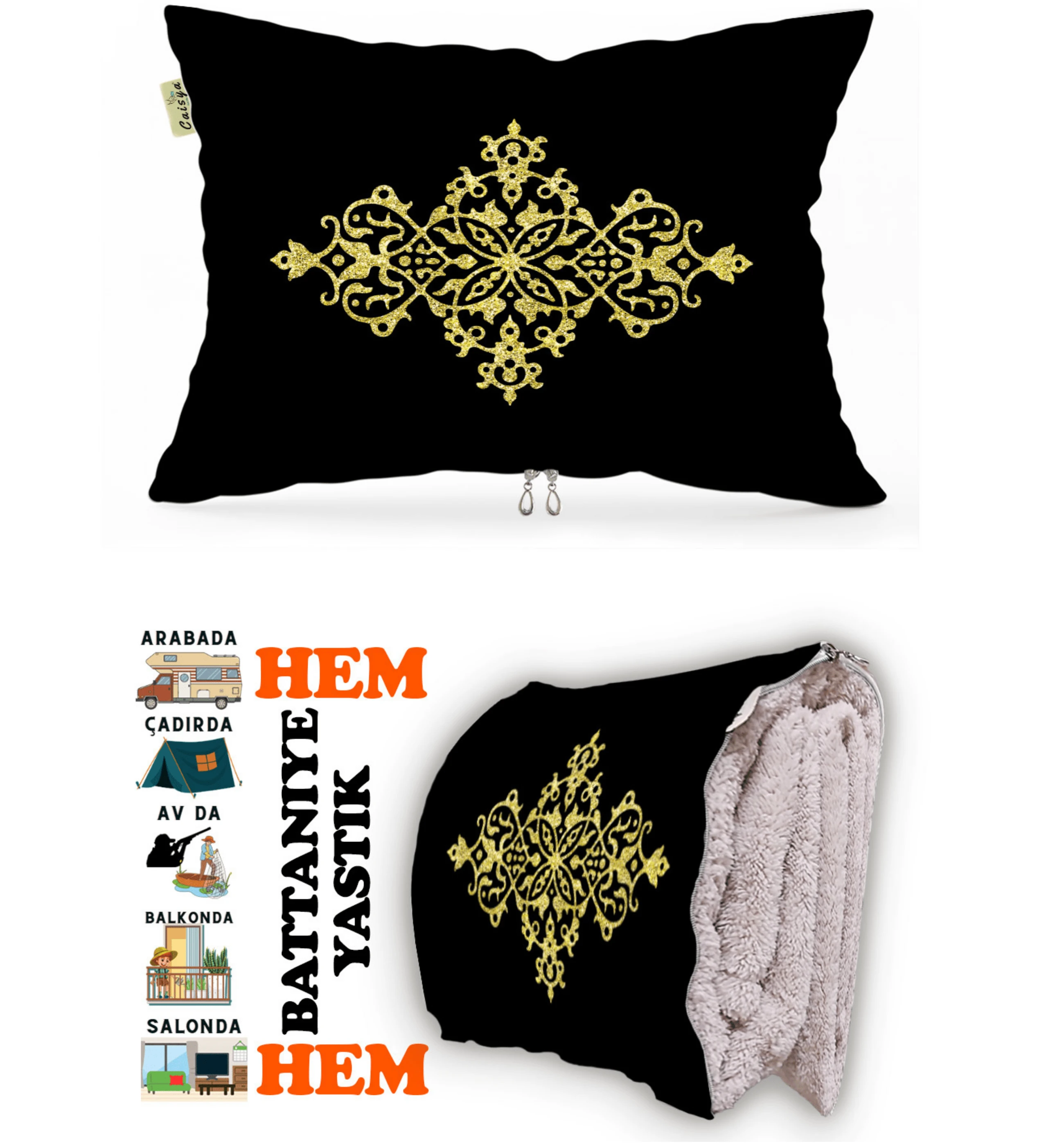 Motif Desen Baskılı Tv Battaniye Olabilen Dekoratif Dikdörtgen Yastık 2in1 Battaniye