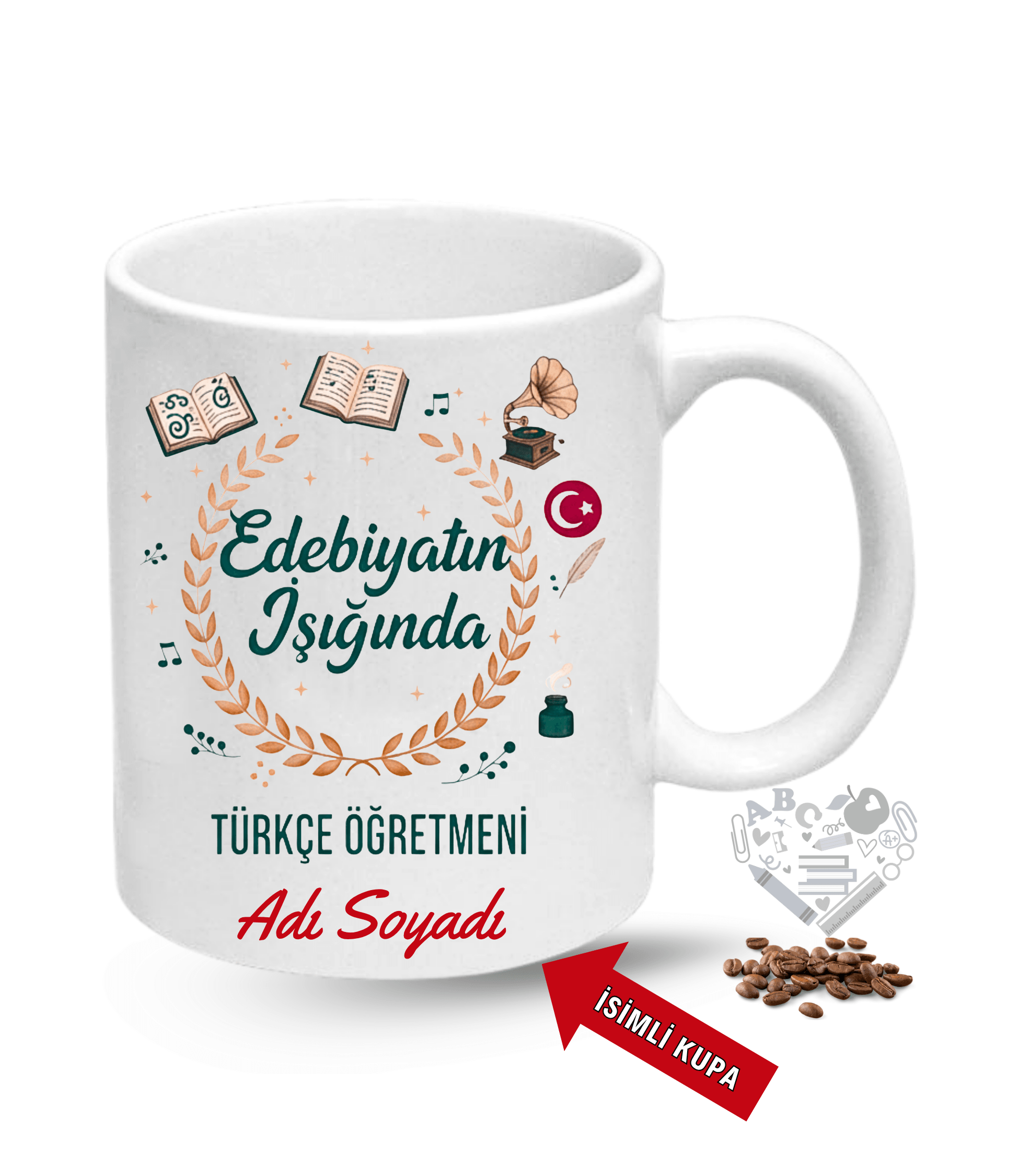 Öğretmenler Günü Türkçe Öğretmeni İsimli Baskılı Porselen Kupa Bardak