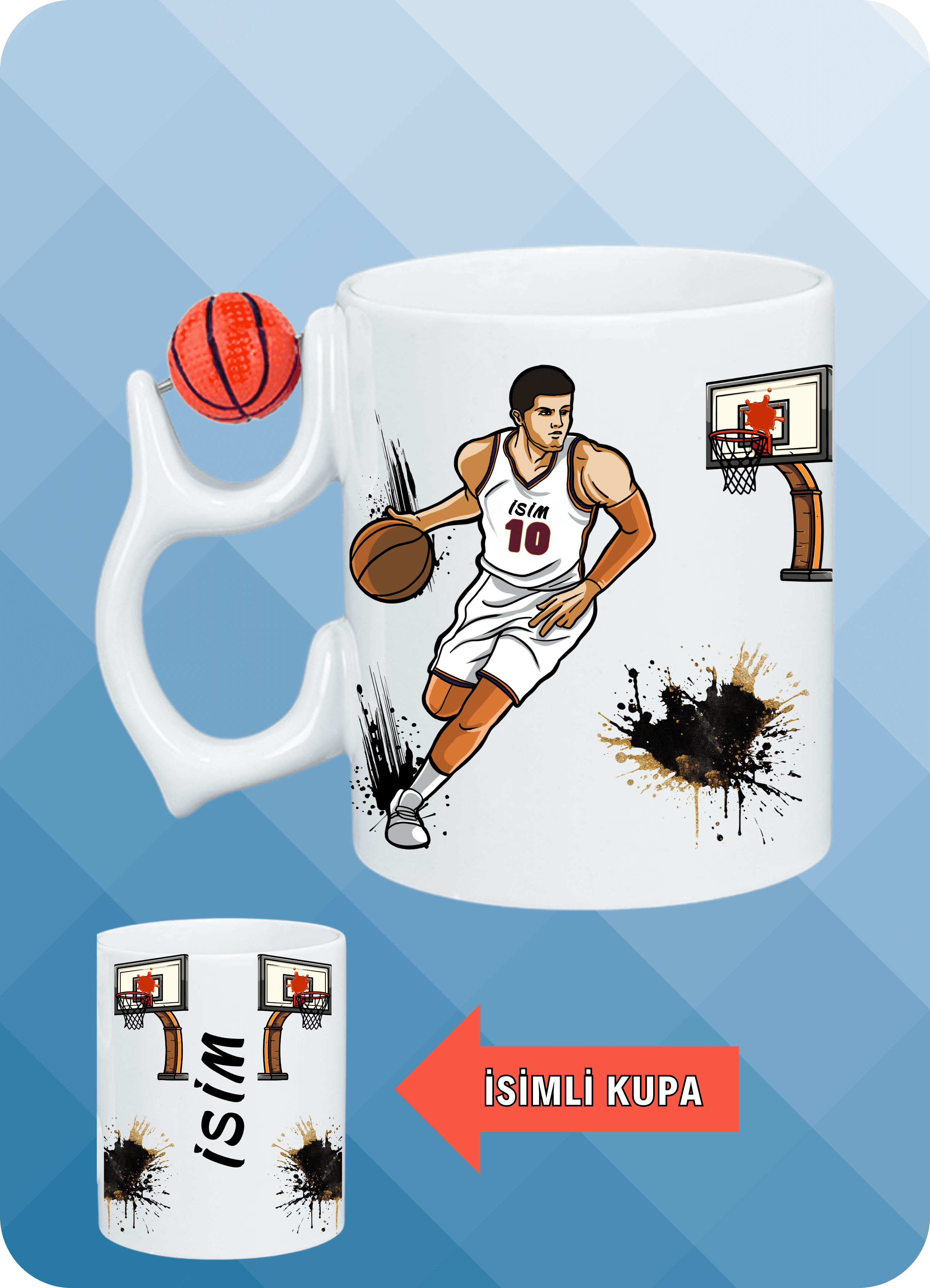 Basketbol Toplu Erkek Basketbolcu Basket Sever Kupa Bardak Çay Kahve Fincanı-1