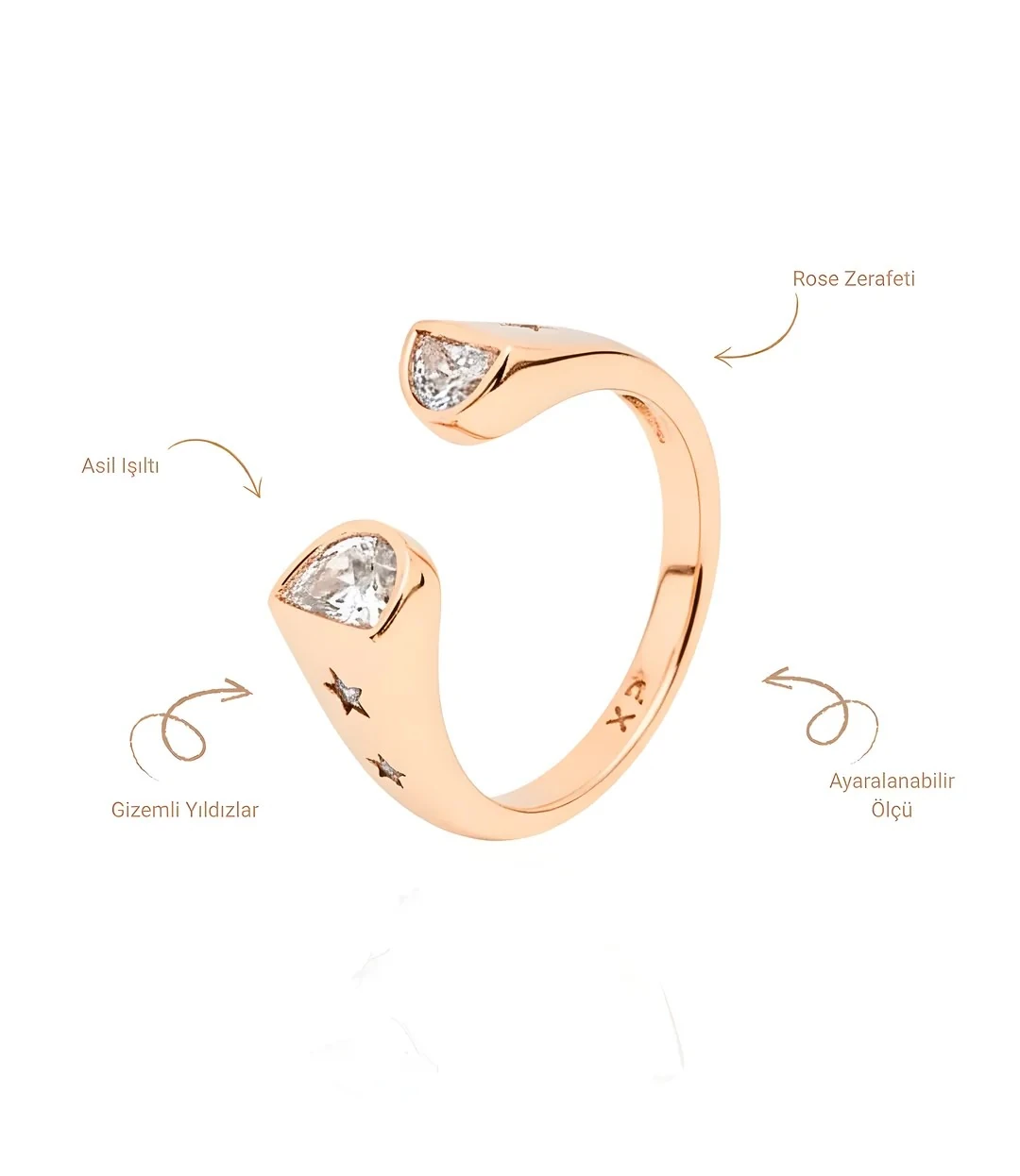 Yıldız Detaylı Rose Altın Kaplama Ayarlanabilir Yüzük Xuping