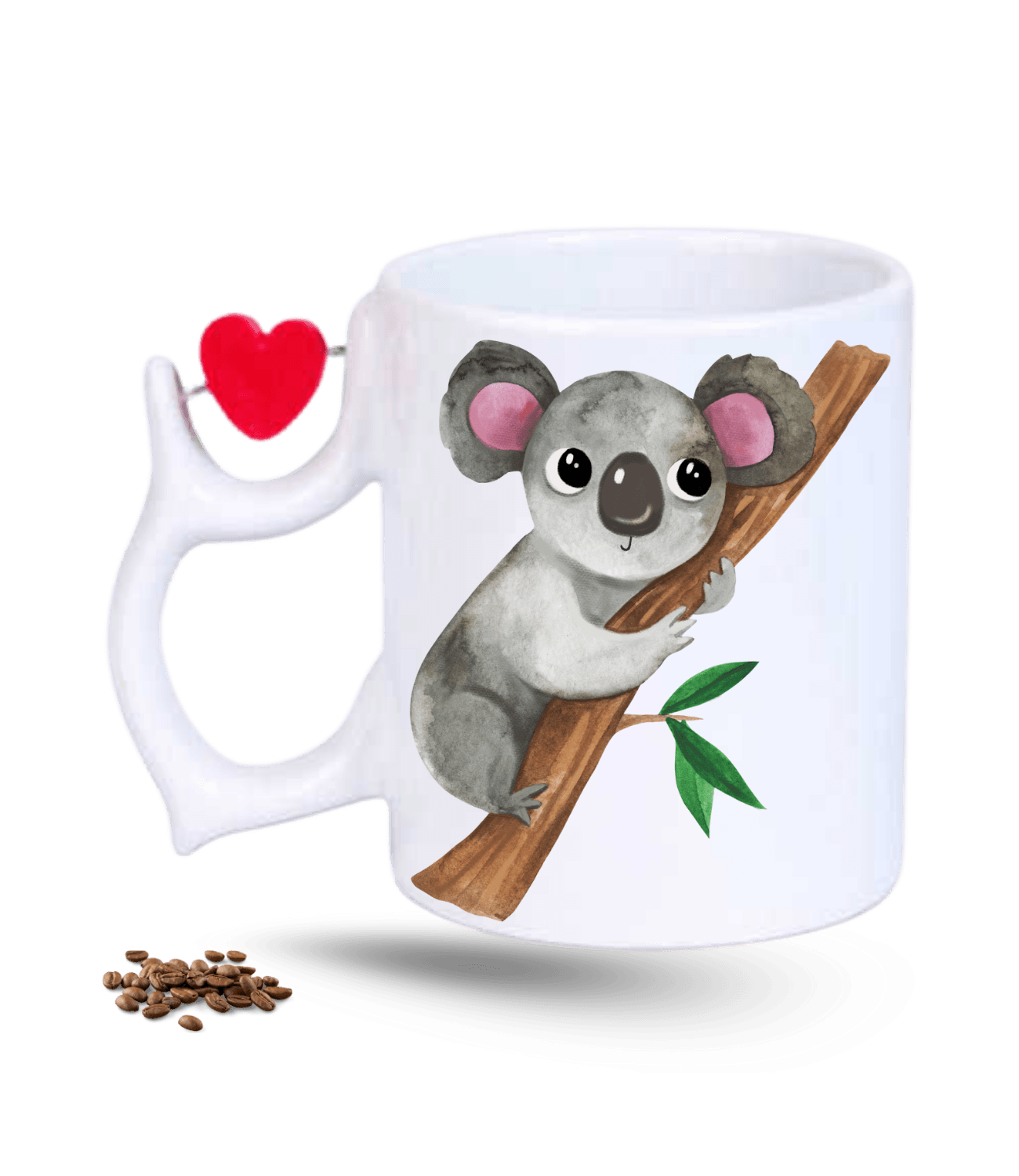 Sevimli Koala Baskılı Porselen Dönen Kalp Figürlü Kupa Bardak