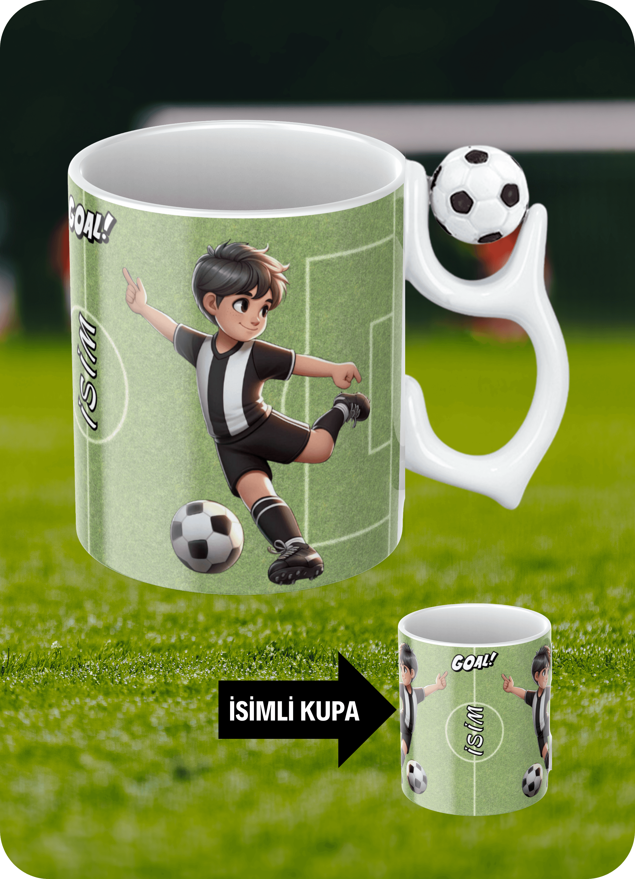 Futbol Toplu Siyah Beyaz Formalı Futbolcu İsimli Taraftar Kupa Bardak Çay Kahve Fincanı