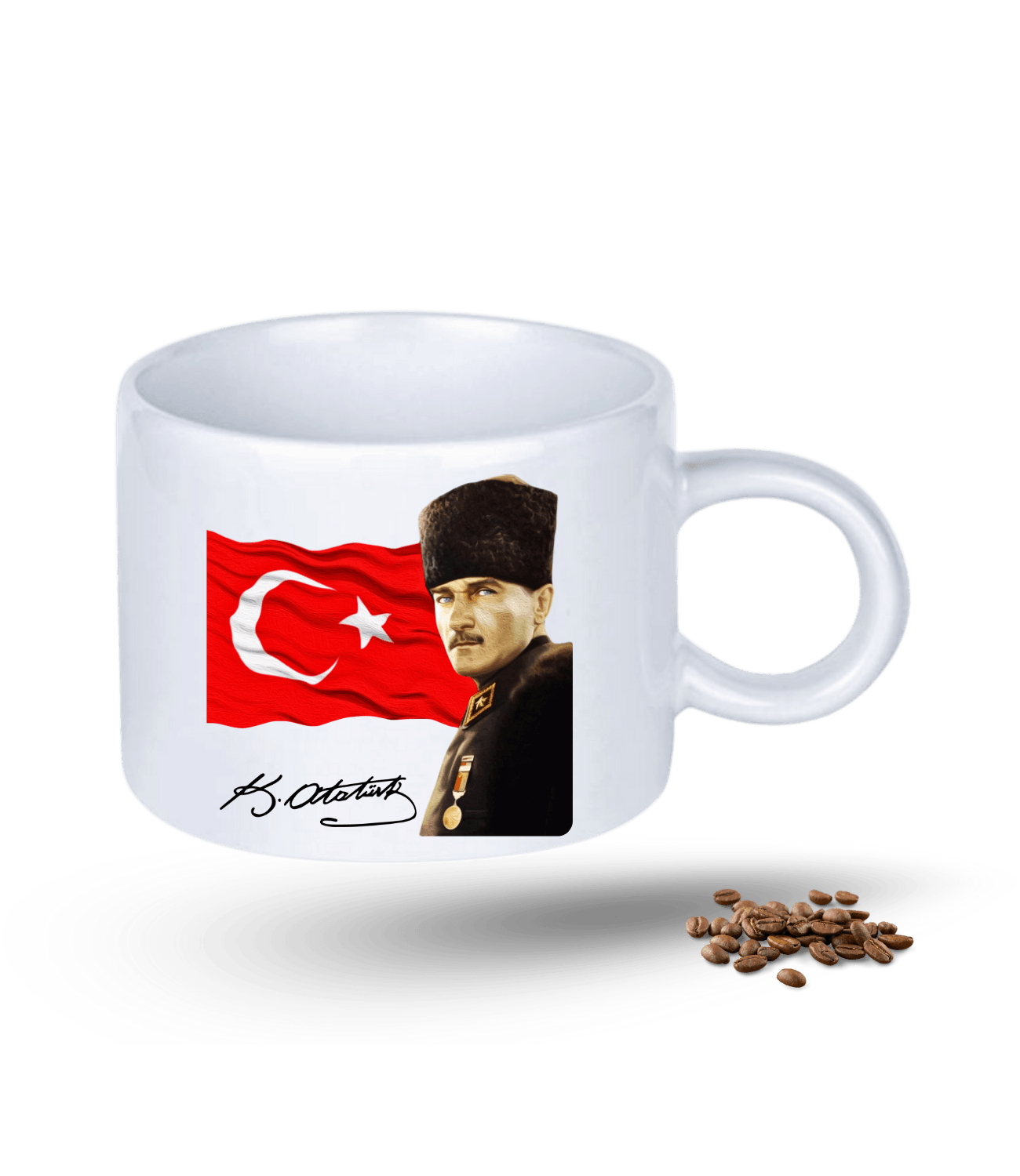 Atatürk İmza Temalı Bayrak Baskılı Porselen Motto Kupa Bardak