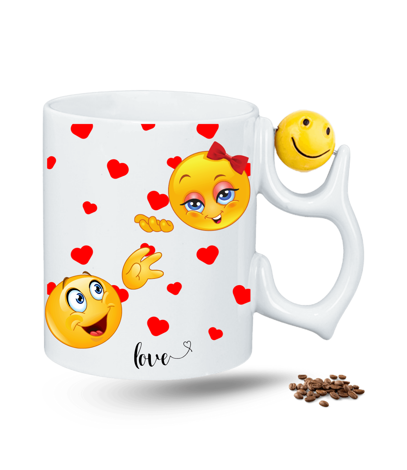 Love Emoji Kalpli Baskılı Emoji Dönen Toplu Kupa Bardak Çay Kahve Fincanı