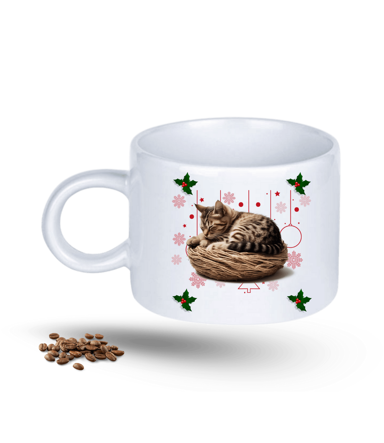Noel Kedi Temalı Kedi Sever Baskılı Porselen Motto Kupa Bardak