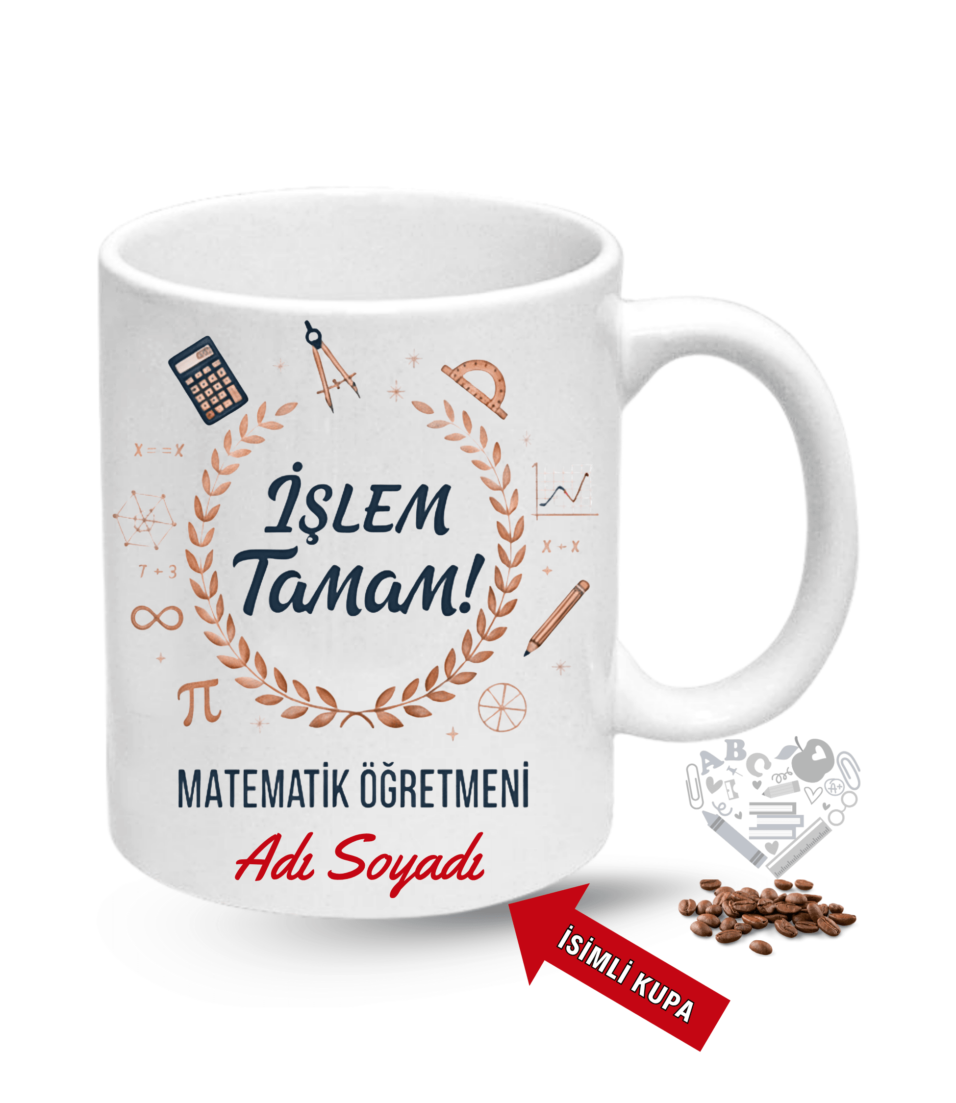 Öğretmenler Günü Matematik Öğretmeni İsimli Baskılı Porselen Kupa Bardak
