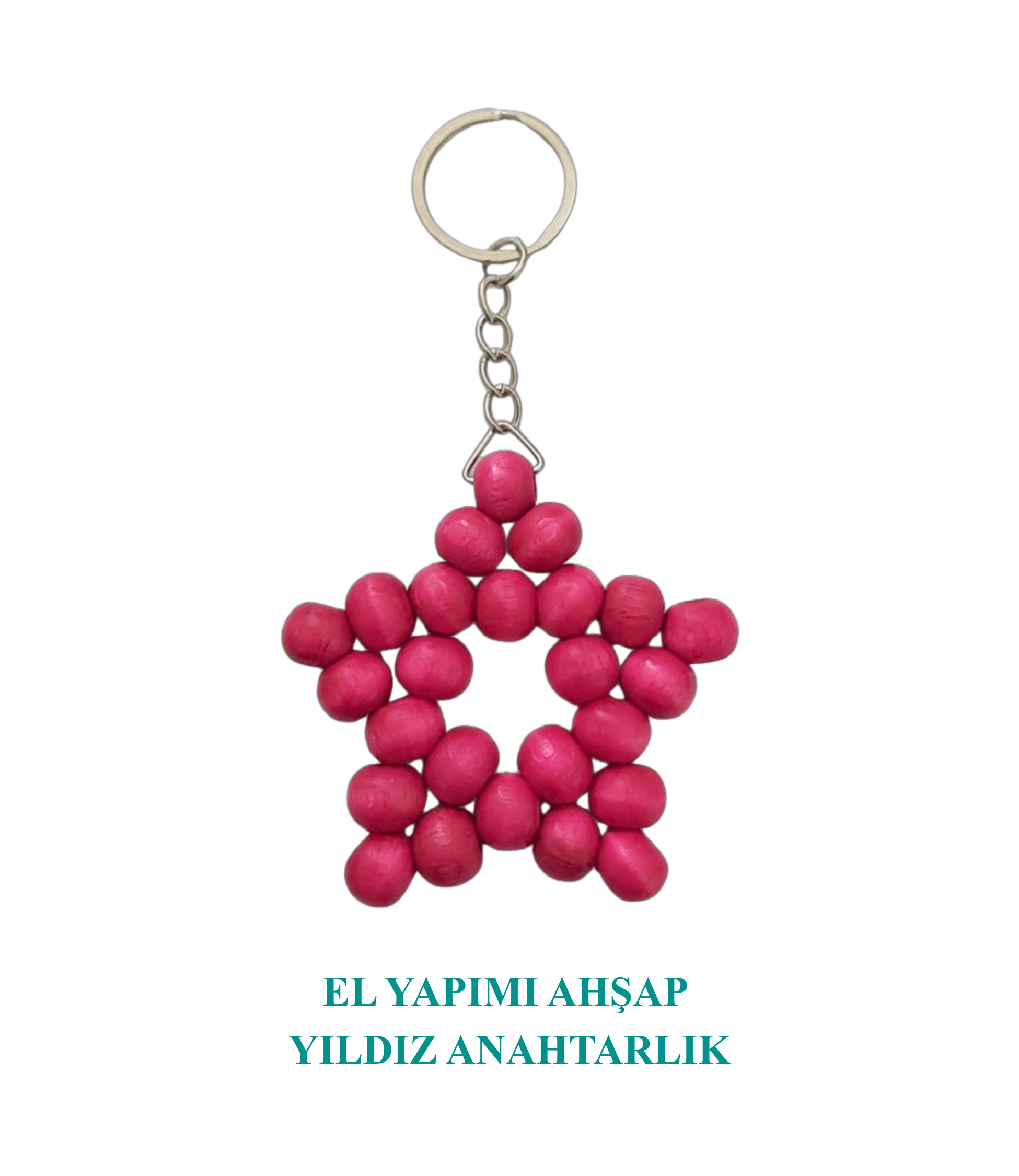 El Yapımı Yıldız Ahşap Anahtarlık Natural Pembe