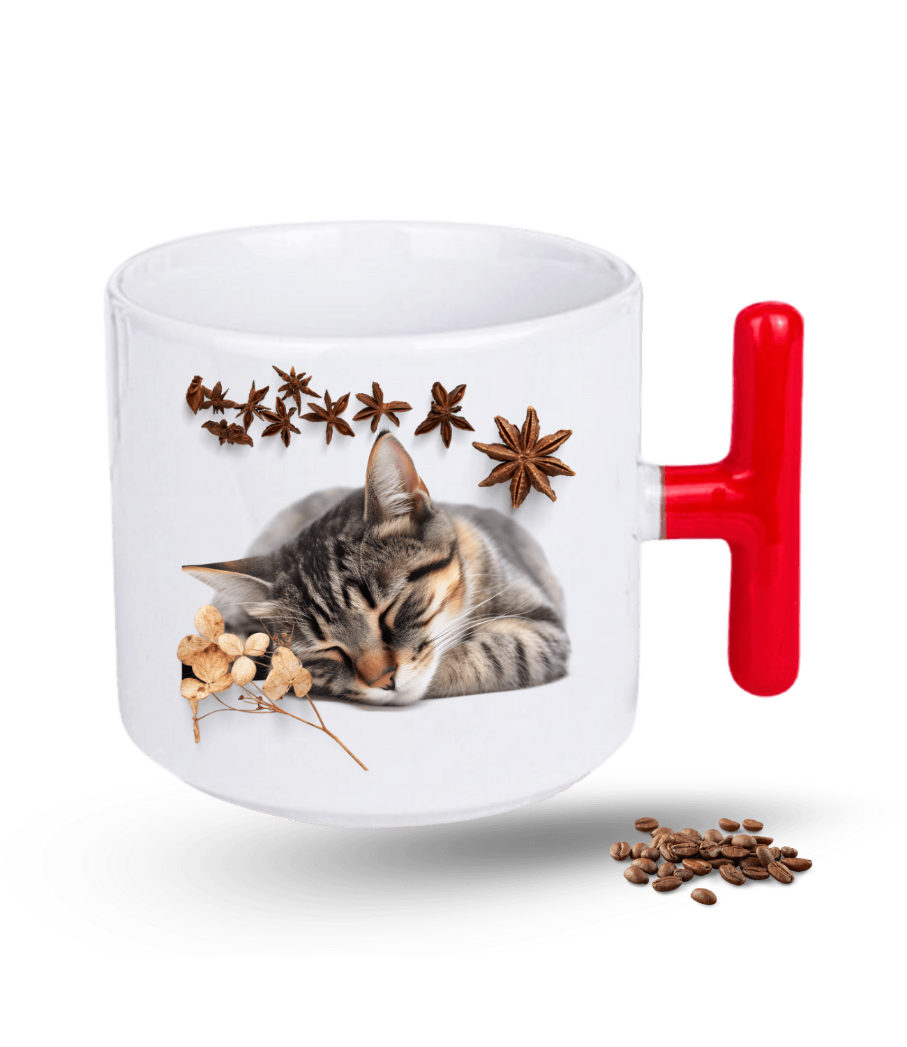 Uykucu Kedi Temalı Kedi Sever Baskılı T Saplı Porselen Kupa Bardak