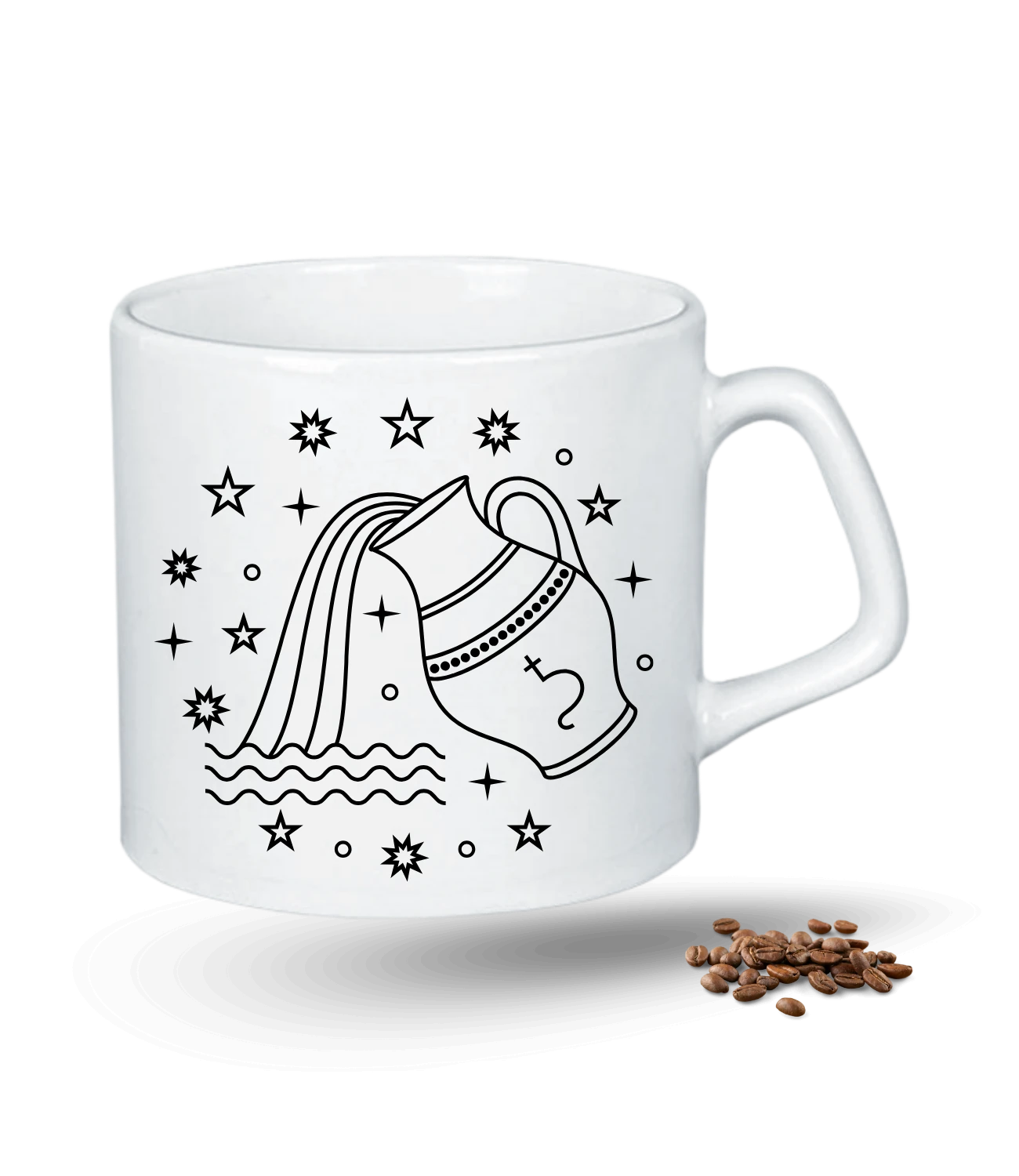 Kova Burcu Zodyak Baskılı Porselen Afilli Kupa Bardak