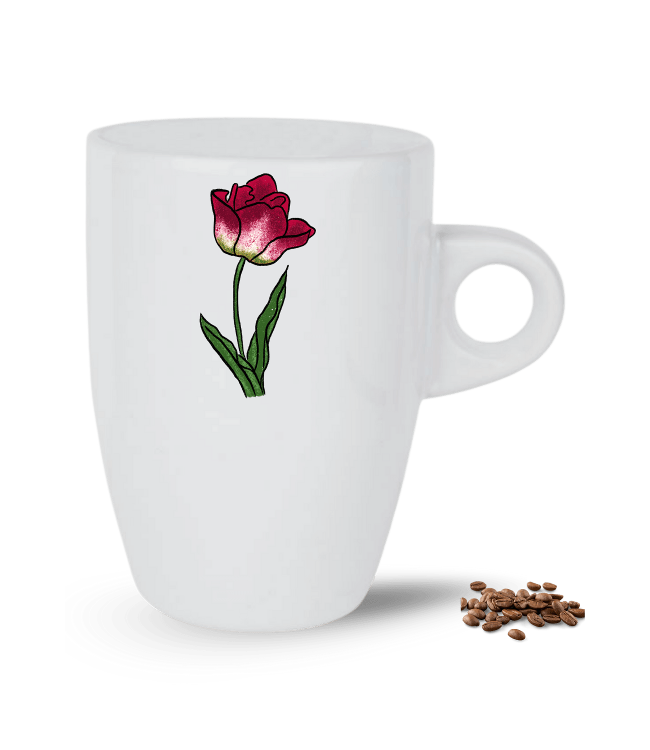 Sevgi Temalı Kırmızı Lale Çiçek Baskılı Porselen Latte Kupa Bardak