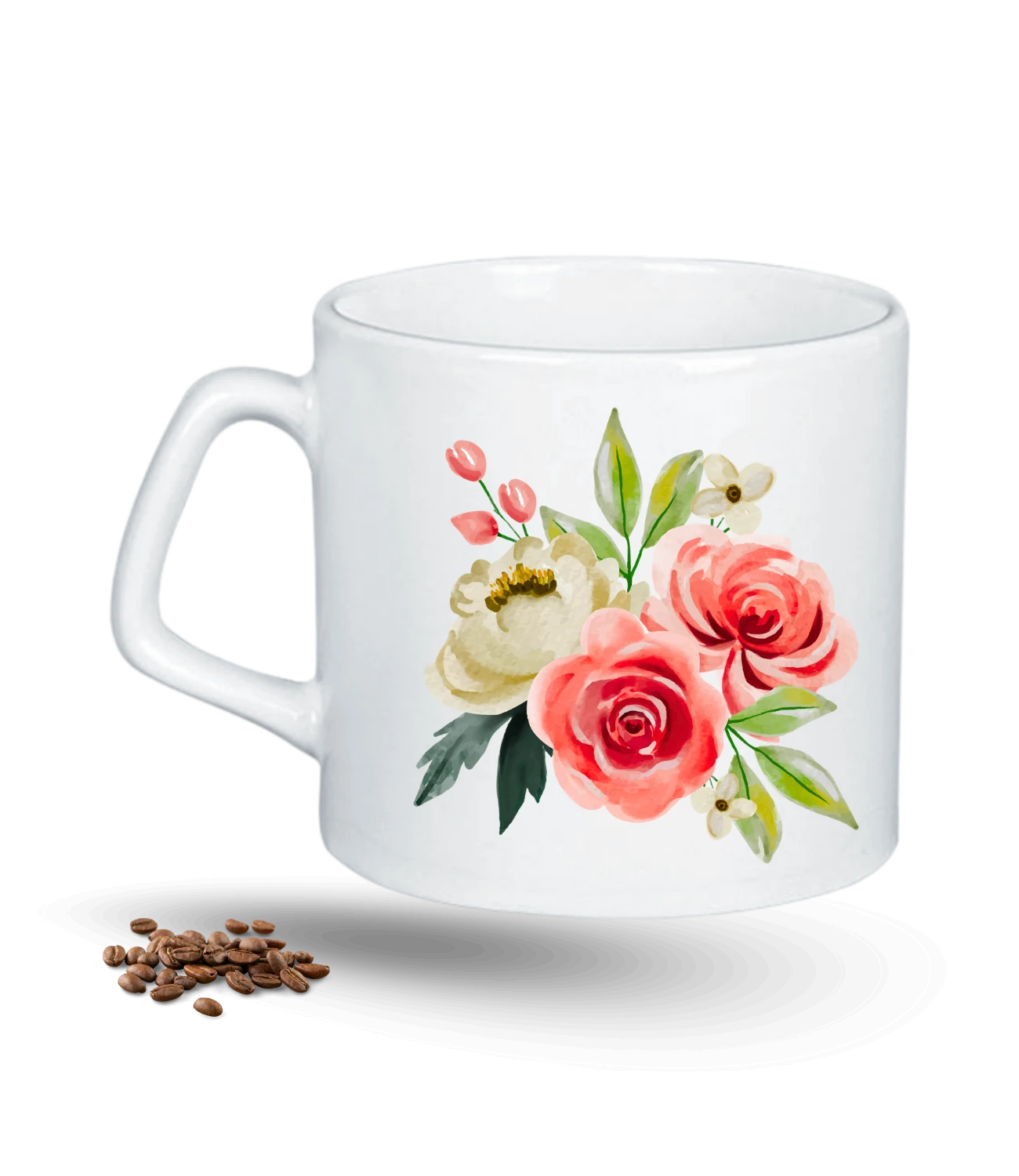 Sevgi Temalı Çiçek Buketi Baskılı Porselen Afilli Kupa Bardak