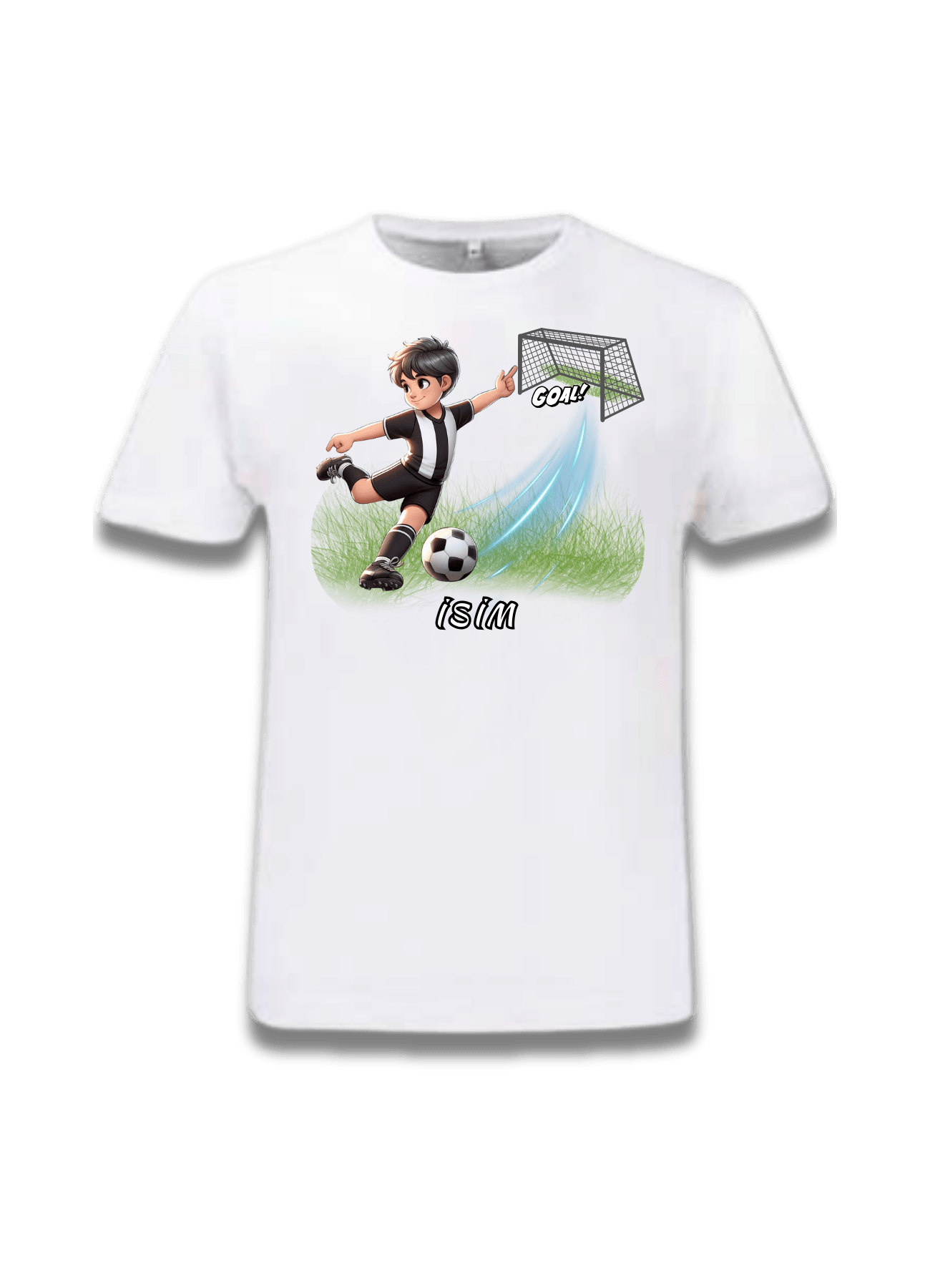 Futbol Temalı İsimli Siyah Beyaz Formalı Futbolcu Baskılı Tişört