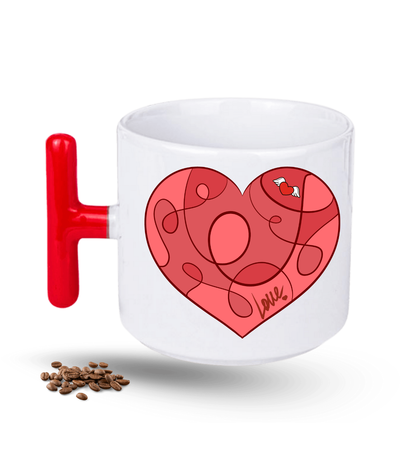 Aşk Temalı Kalpli Love Baskılı T Saplı Porselen Kupa Bardak
