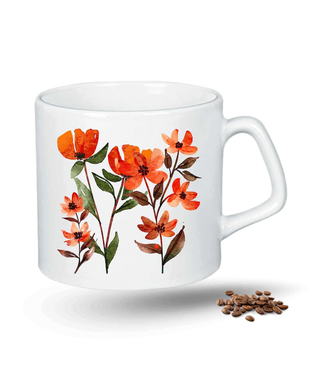 Sevgi Temalı Çiçekler Baskılı Porselen Afilli Kupa Bardak