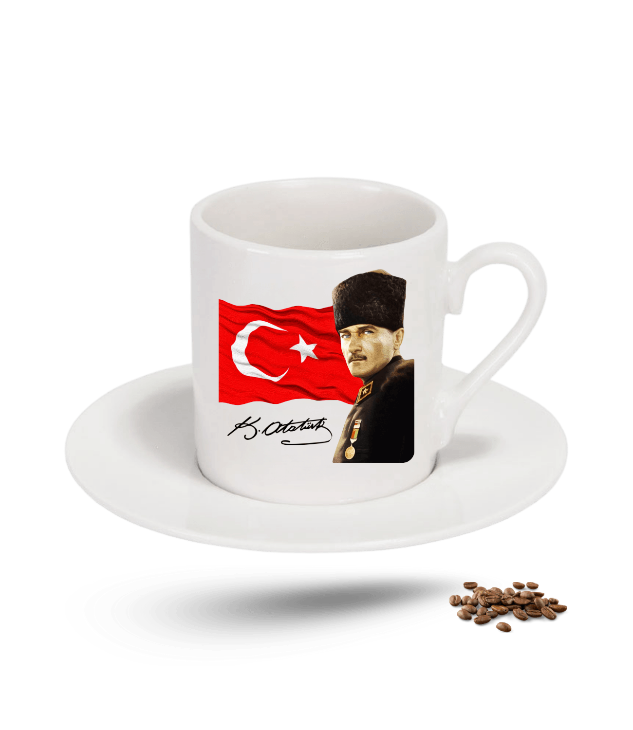 Atatürk İmza Temalı Bayrak Baskılı Porselen Türk Kahvesi Fincanı Tekli