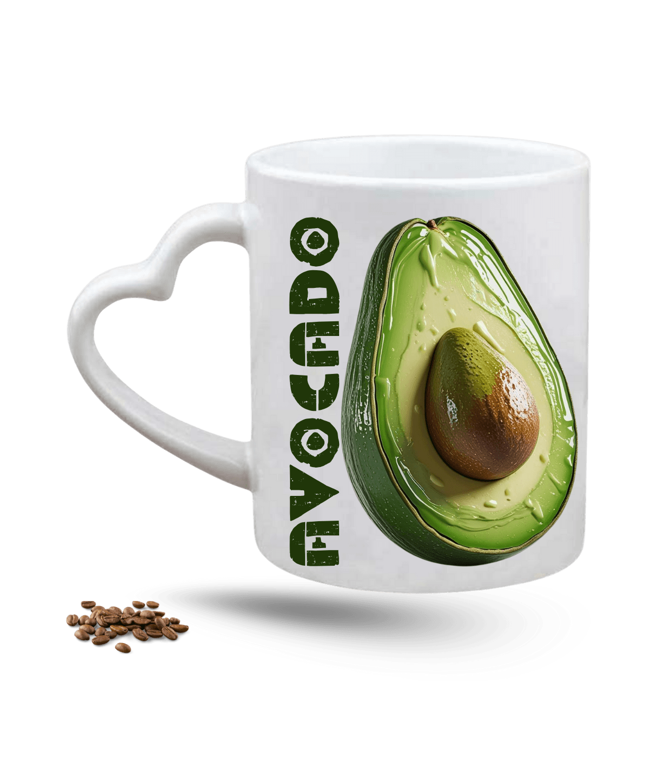 3d Avokado Baskılı Porselen Kalp Kulp Kupa Bardak