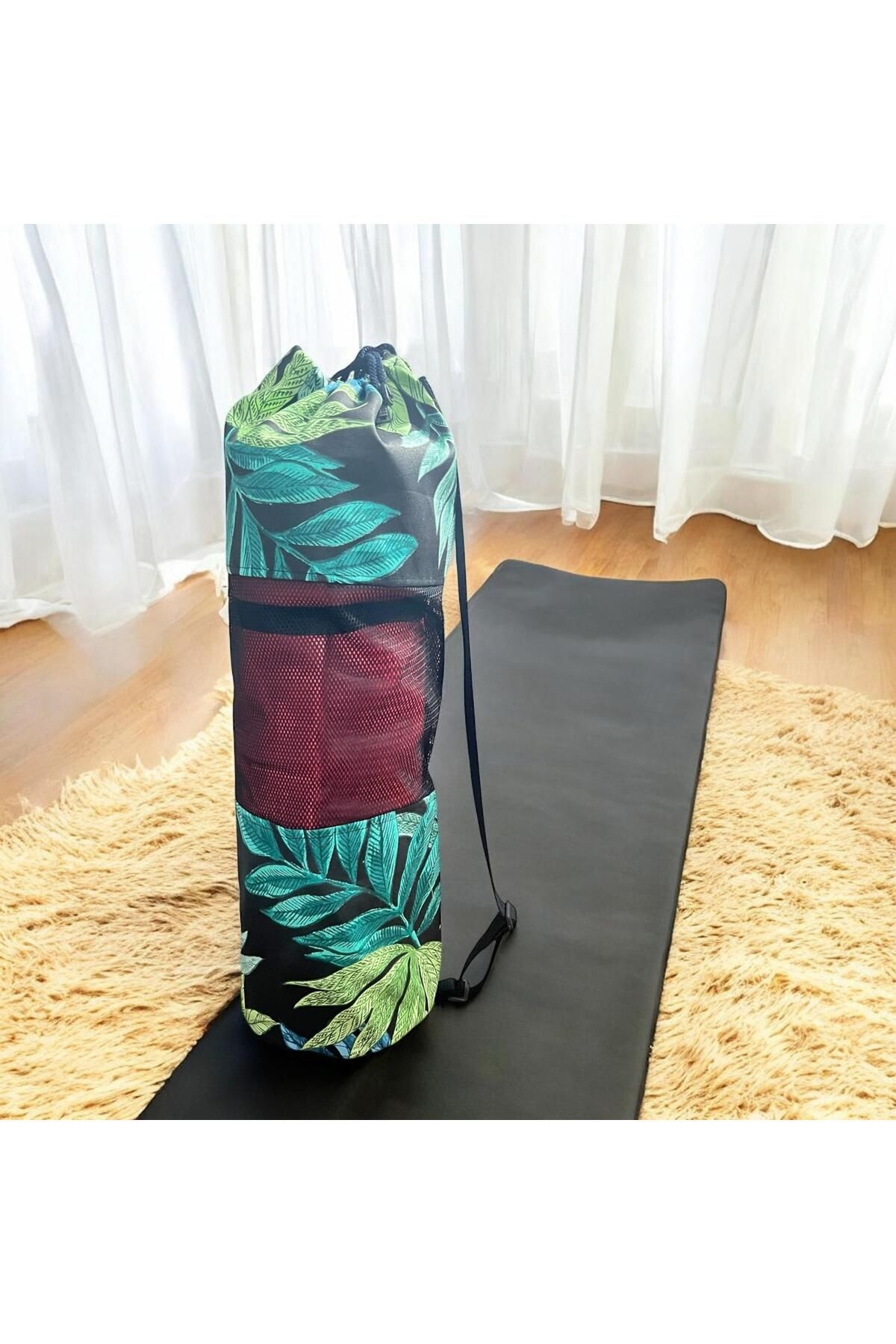 Mat Taşıma Çantası Fileli Duck Kumaş Yoga Matı Fitness, Antrenman Çantası 16 Mm Matlara Kadar Taşır - turkuaz-siyah