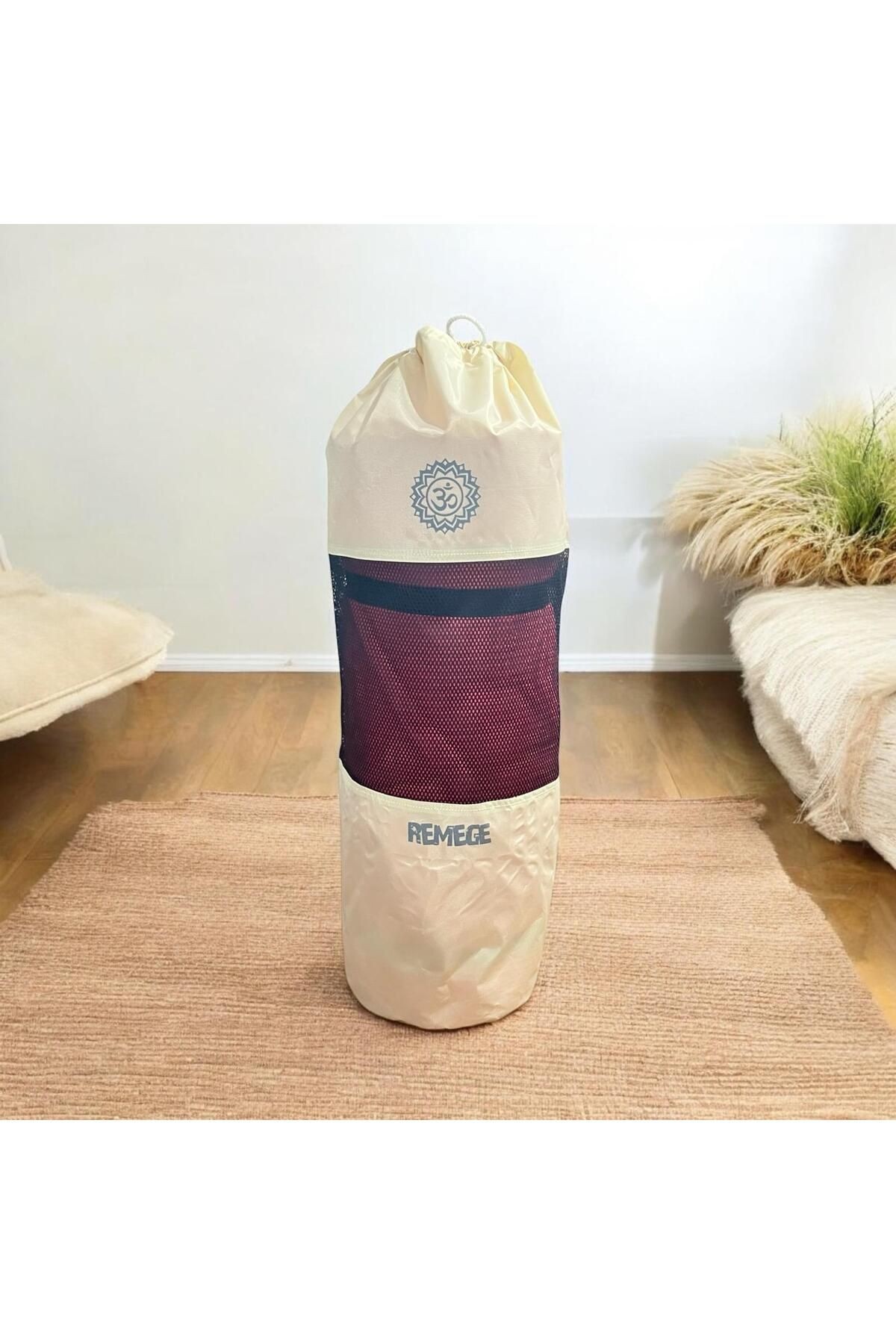Mat Taşıma Çantası İmperteks Kumaş Yoga Matı Çantası Ohm Baskılı - 16 Mm Matlara Kadar Taşır - vizon