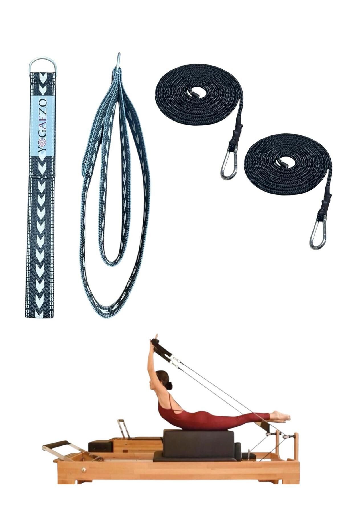 1 Çift Pilates Reformer Halatı + Pilates Reformer Elcik Straps İkili Set Paracord İp Halat - siyah-beyaz-siyah