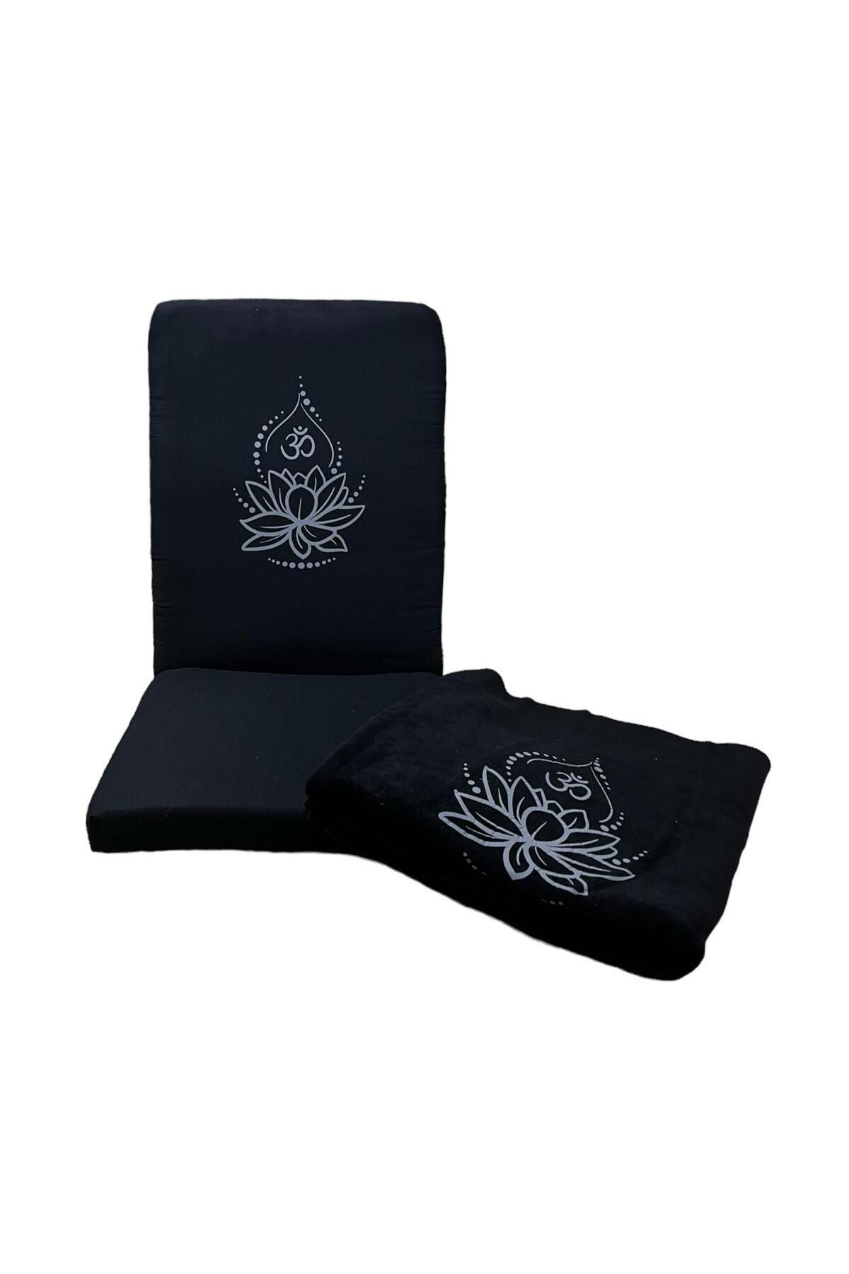 Lotus Çiçeği Baskılı Backjack Meditasyon Sandalyesi & Yoga Battaniyesi İkili Set