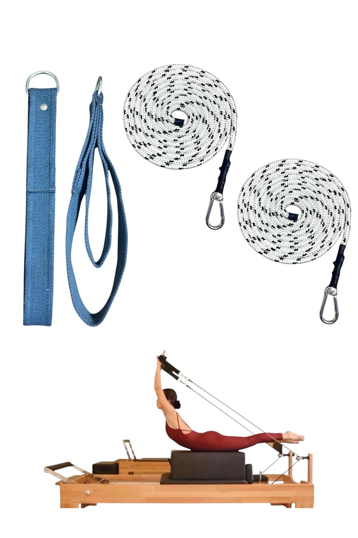 1 Çift Siyah-Beyaz Pilates Reformer Halatı +  1 Çift Pilates Reformer Elcik Straps - İkili Set