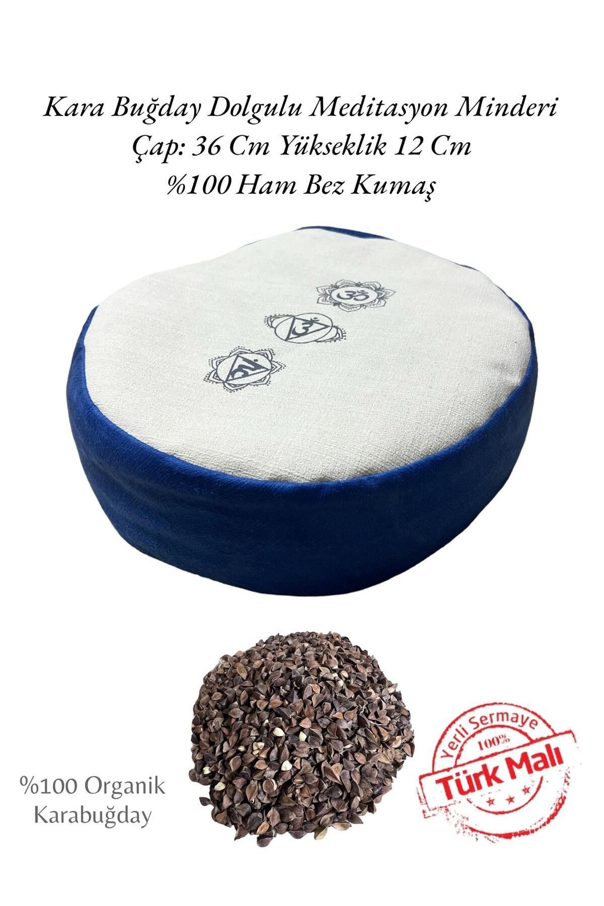 Karabuğday Dolgulu Zafu Meditasyon Minderi - %100 Doğal Ham Bez Meditasyon Minderi - petrol mavi