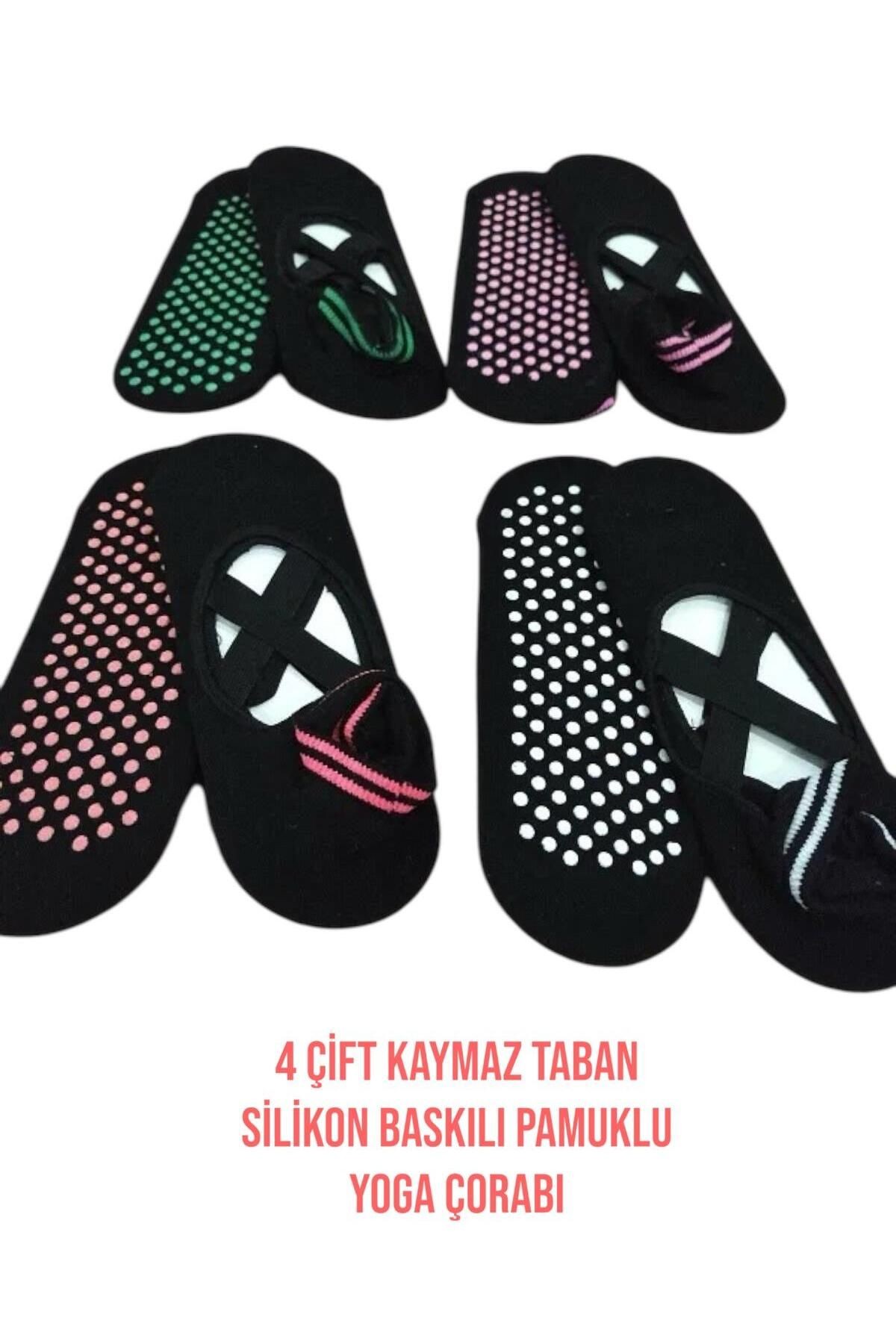 Fitness, Pilates, Yoga Çorabı - Bilek Tutmalı Kaydırmaz Silikon Tabanlı 4 Adet Yoga Çorabı