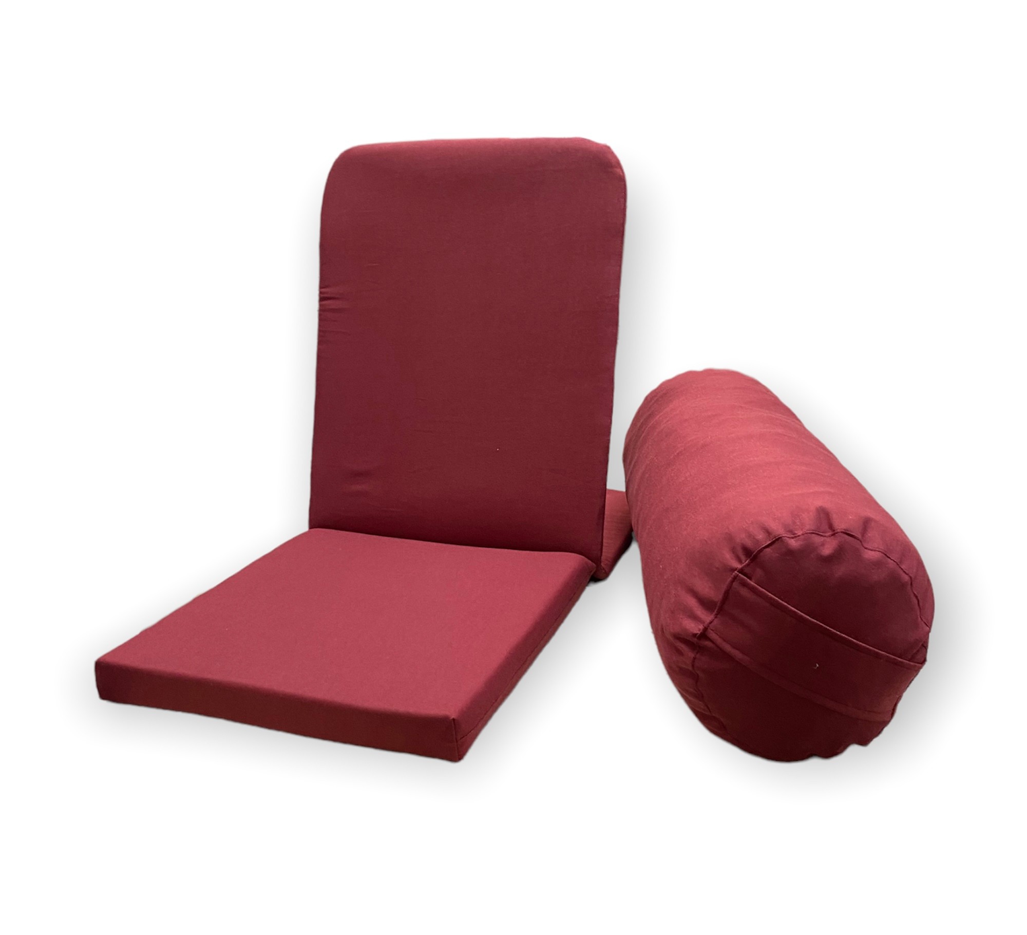 Meditasyon Sandalyesi (Backjack) + Silindir Yoga Bolster Minderi İkili Set / Duck Kumaş - bordo