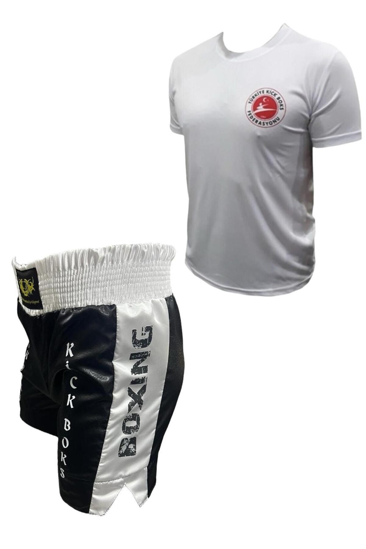 Kick Boks Şortu - Kick Boks Tişörtü - Kickboks Şort Tişört Takımı ikili Set - siyah