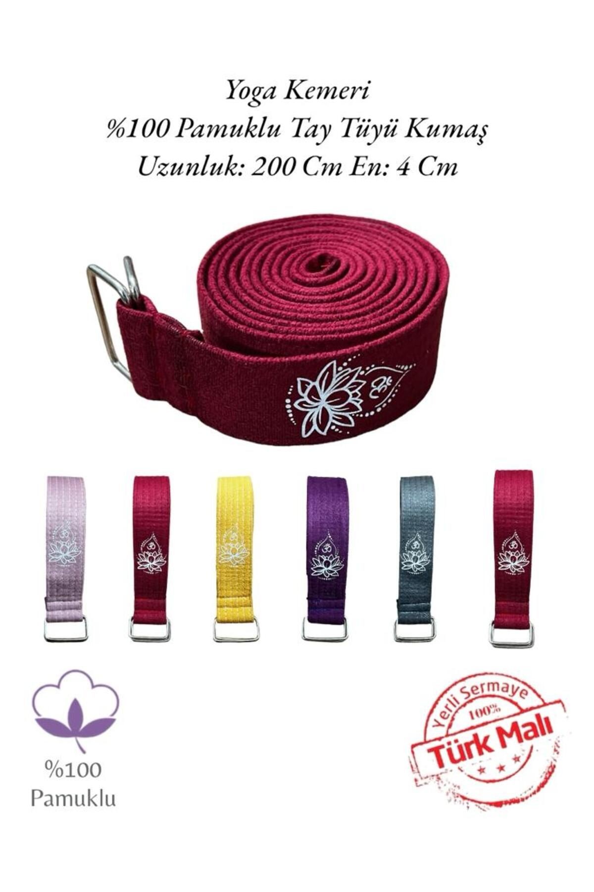Lotus Çiçeği Baskılı Yoga Kemeri 200 Cm x 4,5 cm %100 Pamuklu - bordo