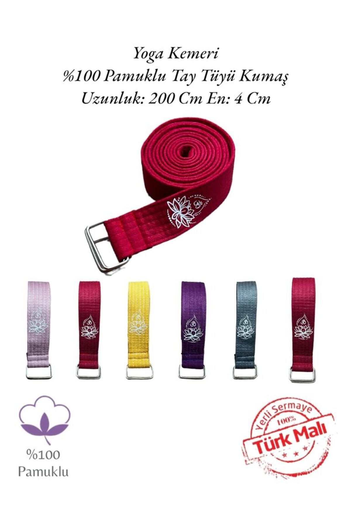 Lotus Çiçeği Baskılı Yoga Kemeri 200 Cm x 4,5 cm %100 Pamuklu - kirmizi