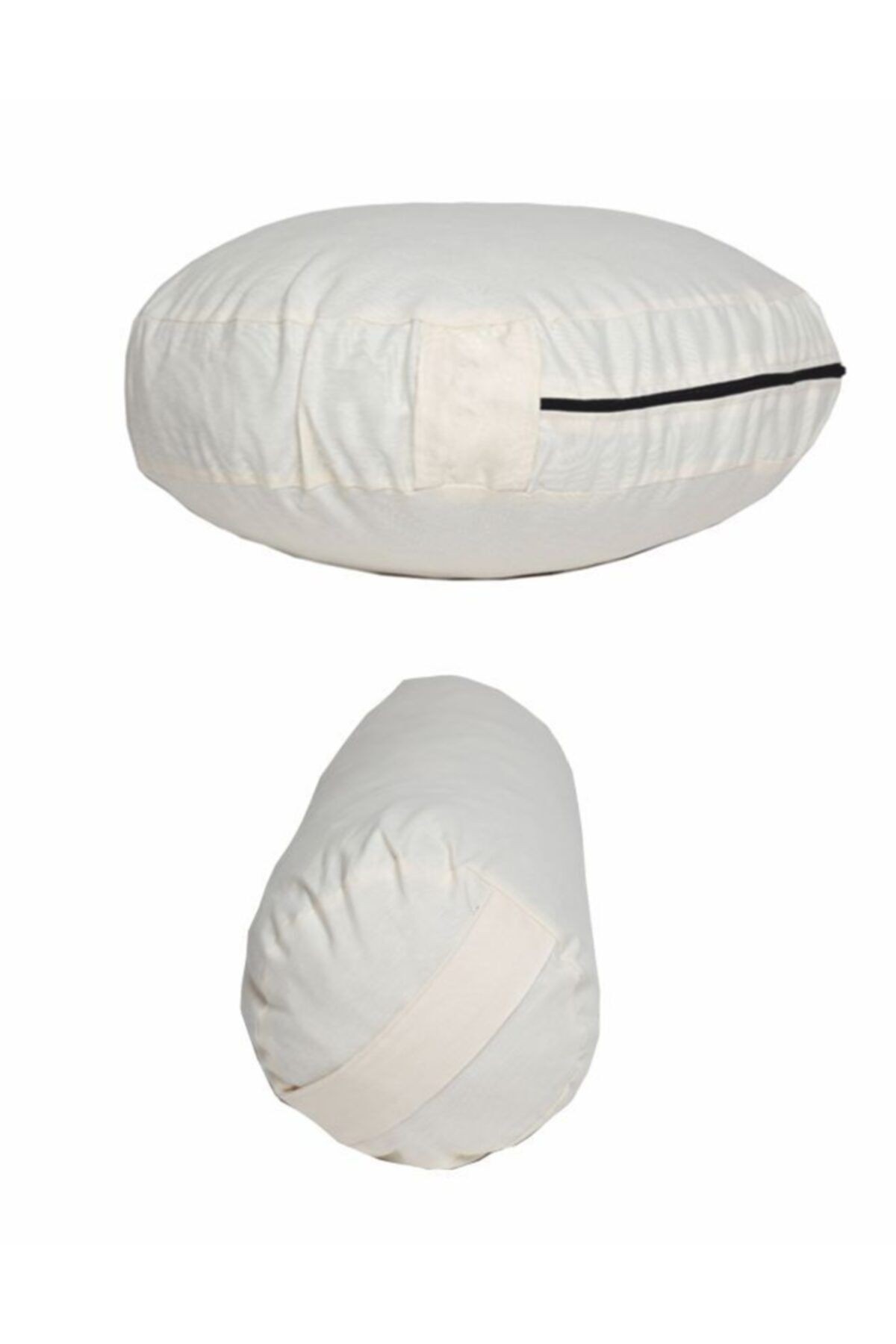 Organik Kabuk Dolgulu Meditasyon Minderi + Bolster Minderi Ikili Set - krem