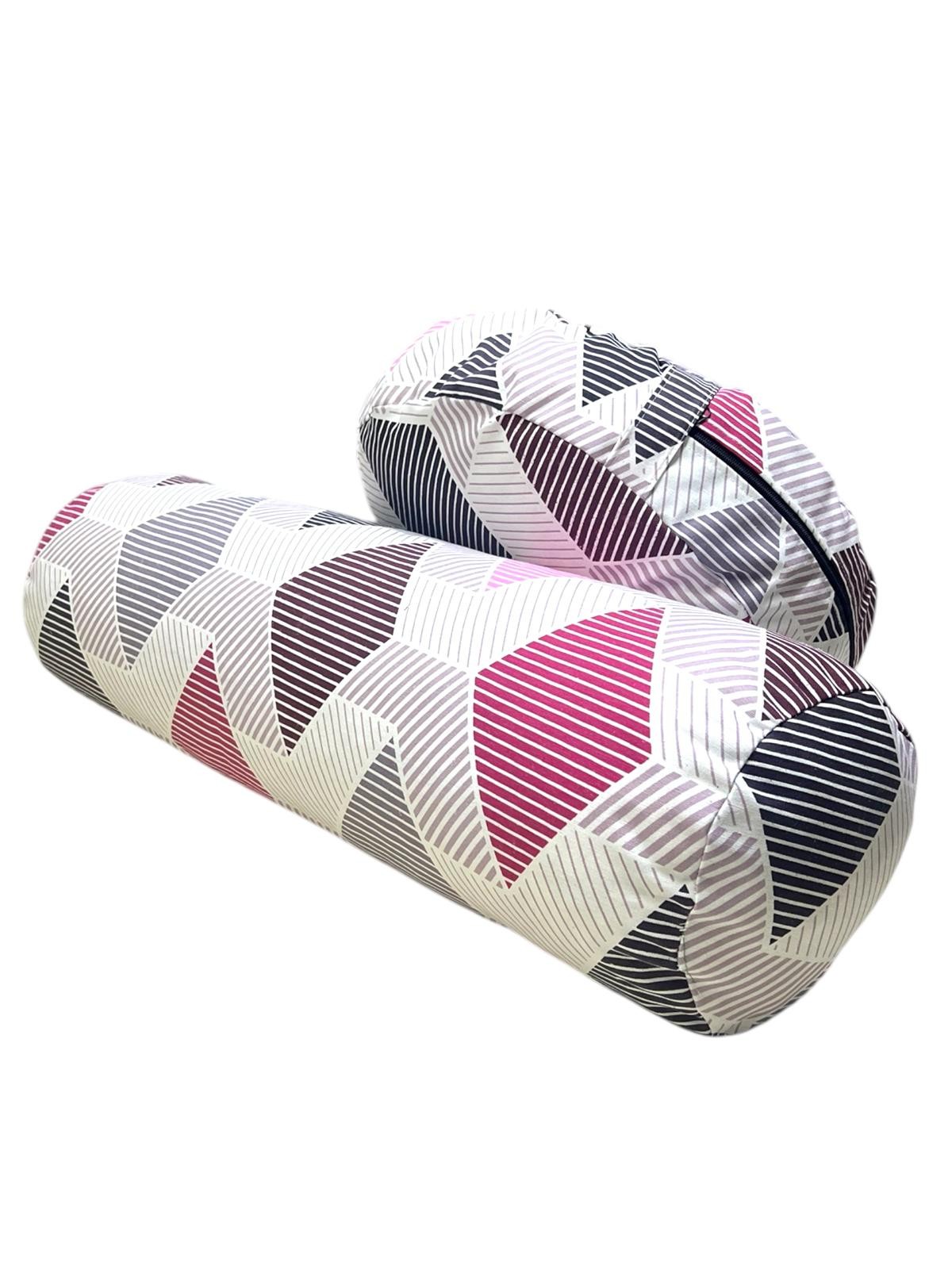Meditasyon Minderi + Silindir Bolster Minderi Geometrik Desenli İkili Set - mor