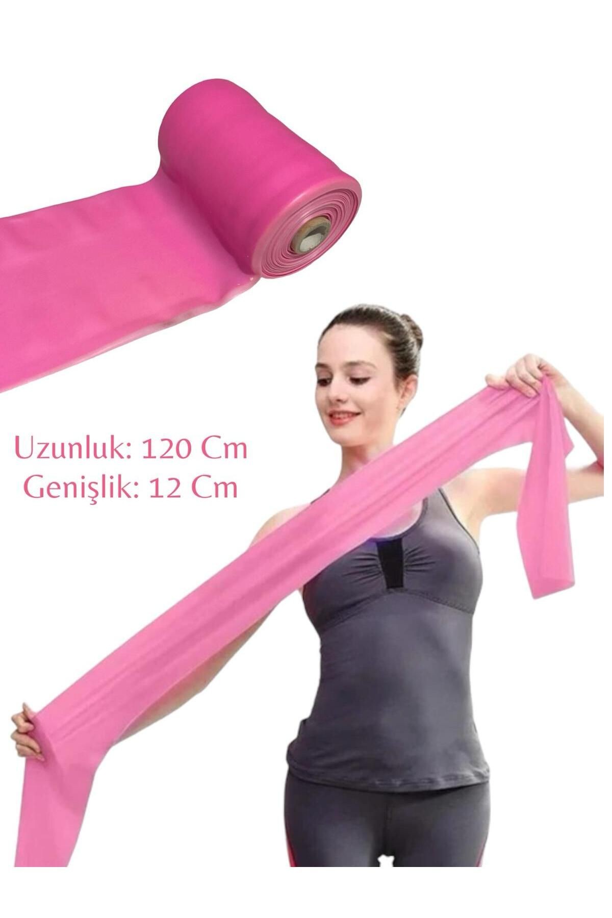 Pembe Pilates Bandı Jimnastik Pilates Lastiği 120X12 cm Egzersiz Aerobik Bant 1 Adet