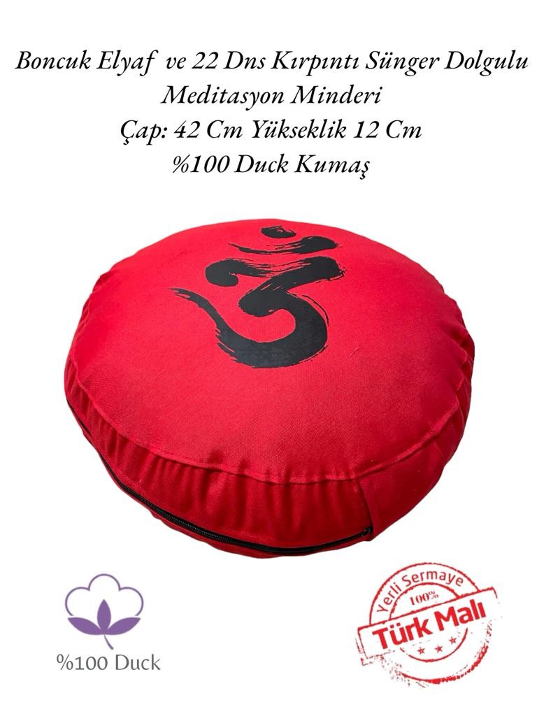 10 Adet Meditasyon Minderi - Yuvarlak Yoga Minderi - Ohm Baskılı Kırmızı