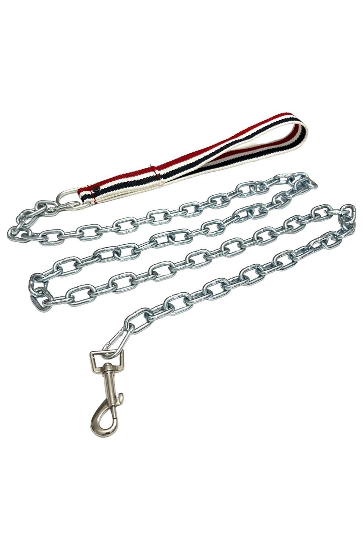 Taktik Örme Kolon Tutamaçlı 120 Cm Orta ve İri Boy Köpek Gezdirme Zinciri 5mm Galvanizli Zincir