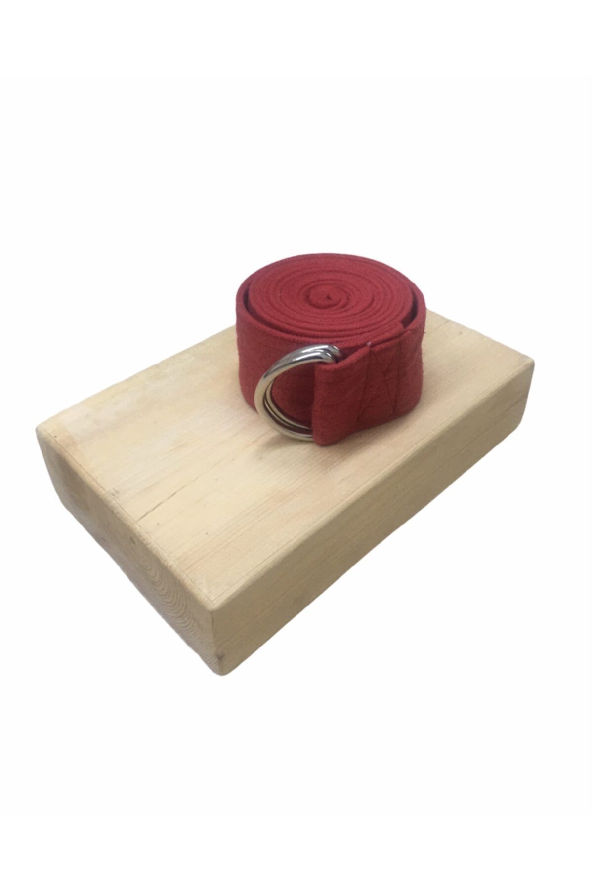 Kırmızı Pamuklu Yoga Kemeri & Ahşap Yoga Blok - İkili Set