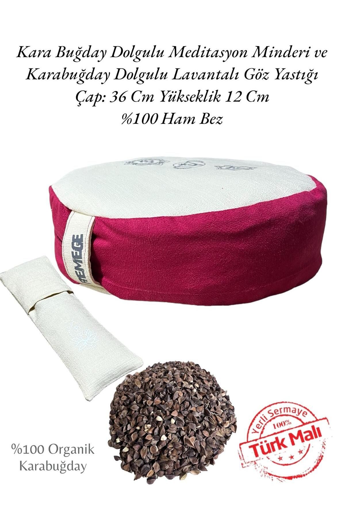Doğal Ham Bez Karabuğday Dolgulu Zafu Meditasyon Minderi & Ham Bez Lavantalı Karabuğday Göz Yastığı