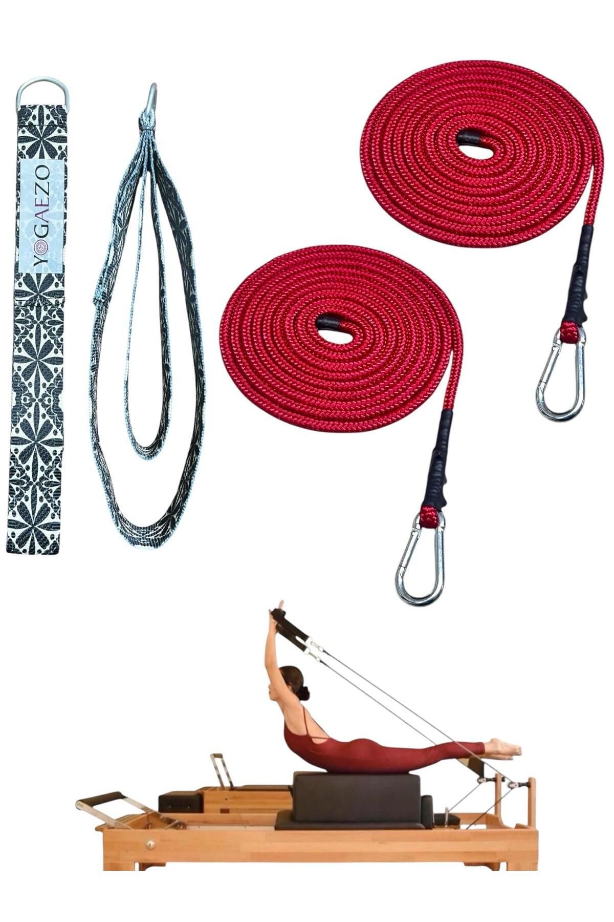 1 Çift Pilates Reformer Halatı + Pilates Reformer Elcik Straps İkili Set Paracord İp Halat - beyaz-siyah-kırmızı