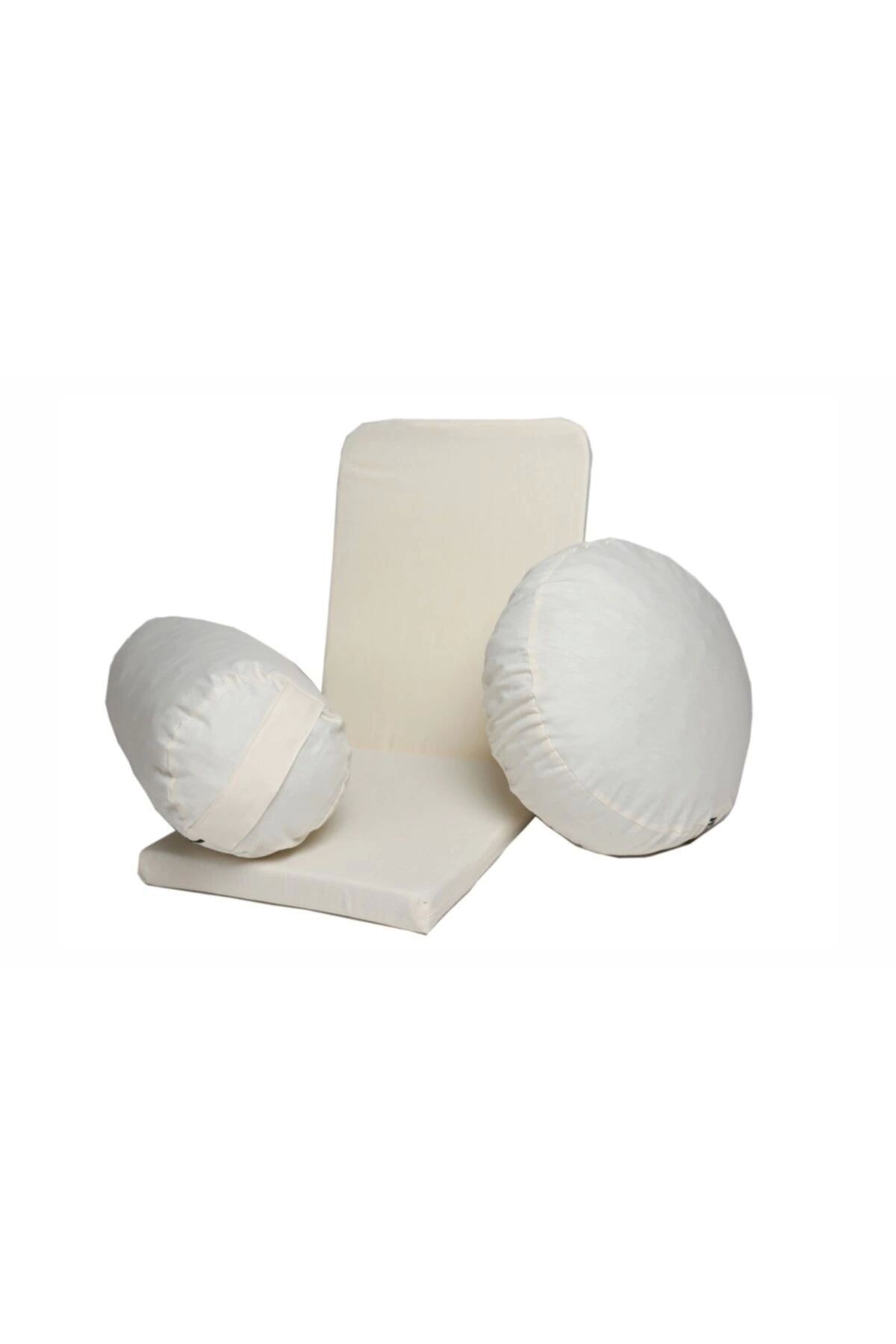 Meditasyon Minderi Meditasyon Sandalyesi Bolster Minderi Üçlü Set - krem