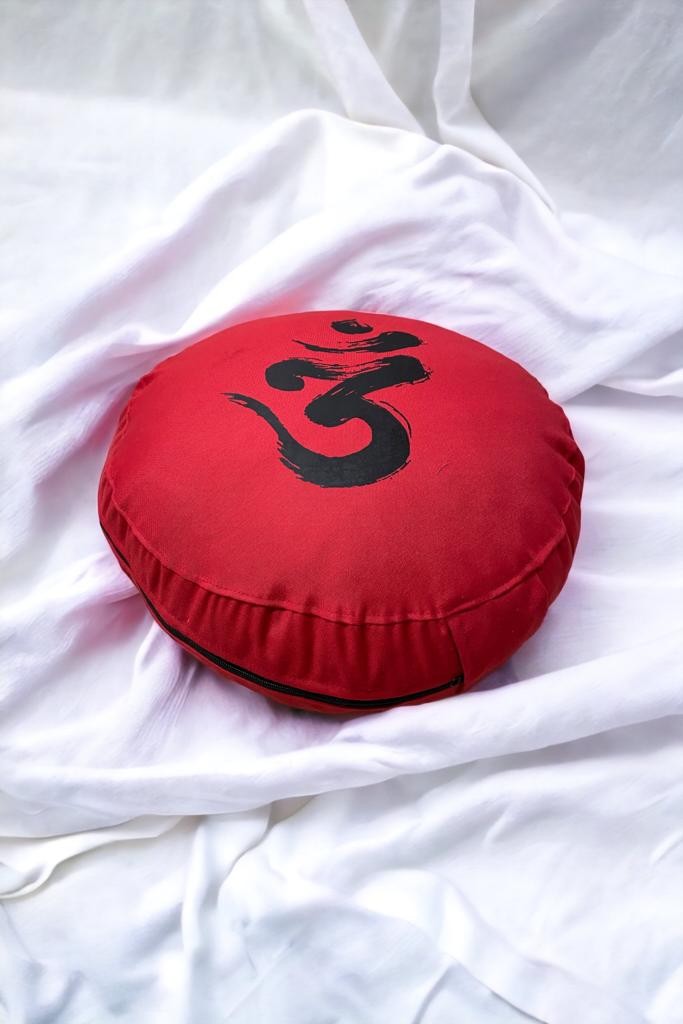 10 Adet Meditasyon Minderi - Yuvarlak Yoga Minderi - Ohm Baskılı Bordo